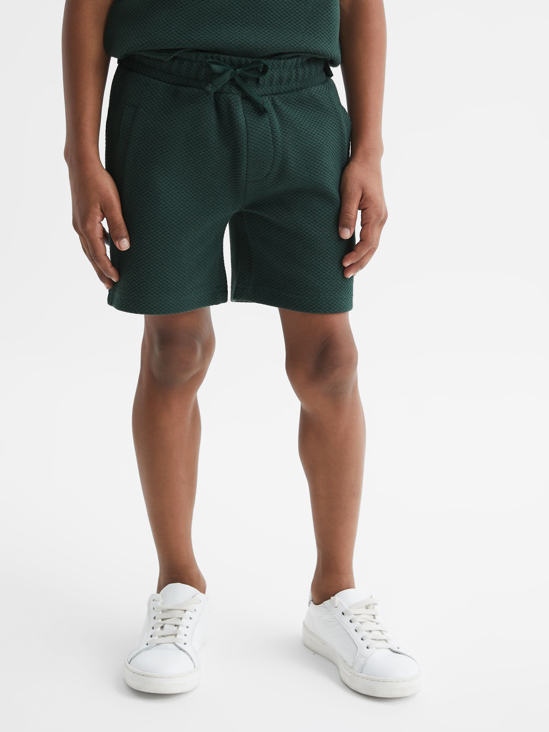 Slim Fit Textured Drawstring Shorts in Emerald - Image 1 of 6