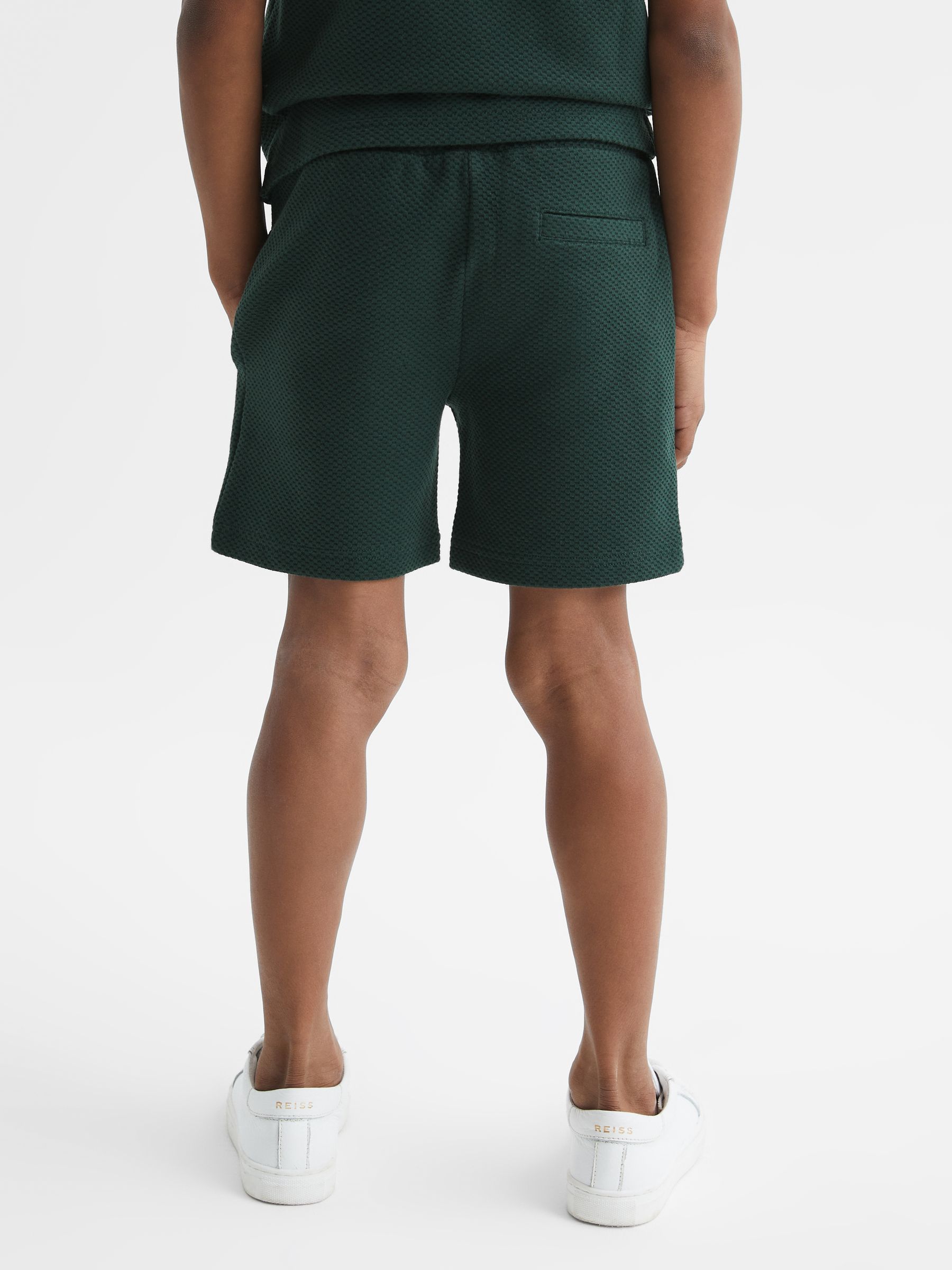 Slim Fit Textured Drawstring Shorts in Emerald - Image 5 of 6