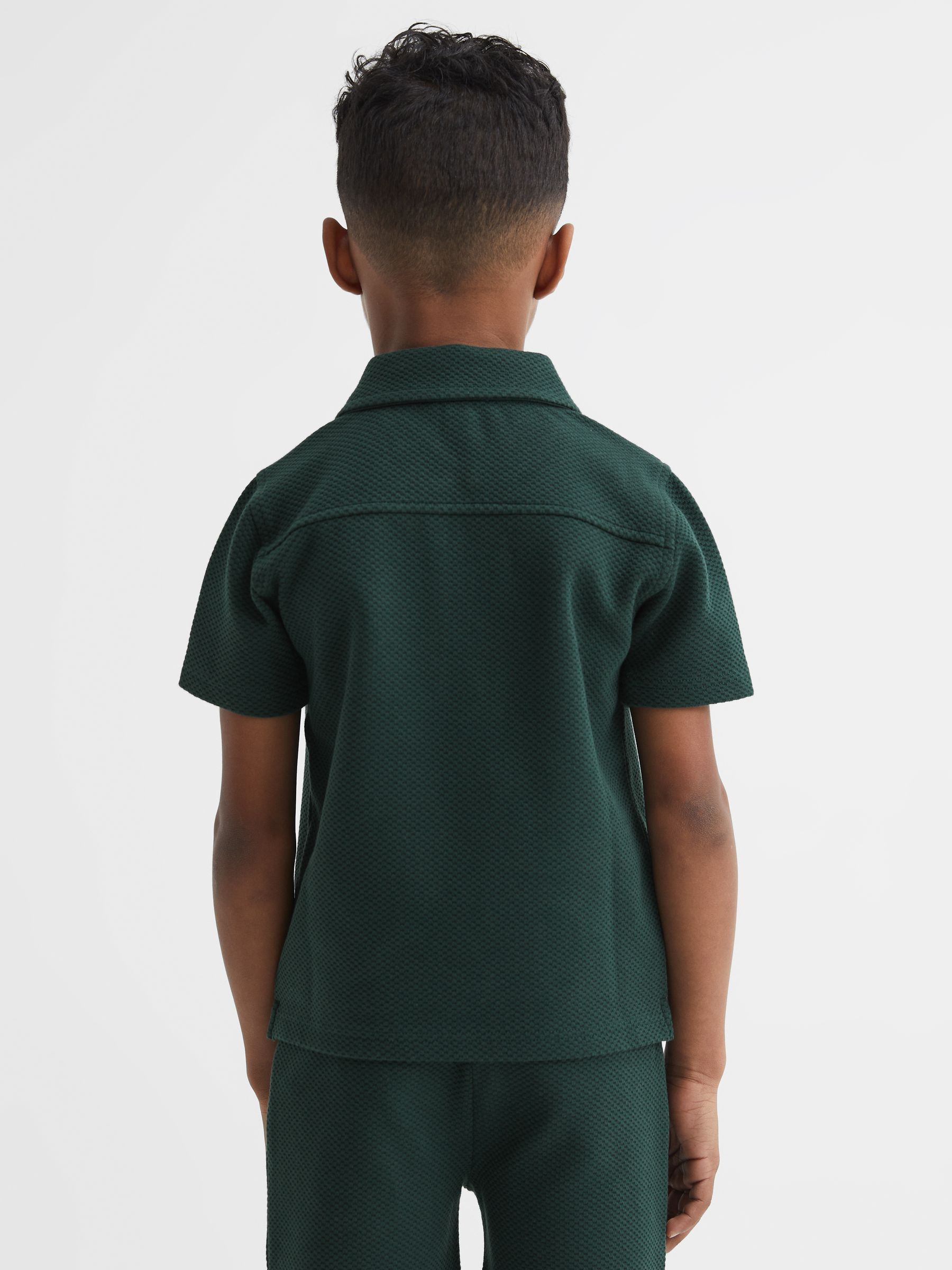 Slim Fit Textured Half Zip Polo Shirt in Emerald - Image 5 of 6