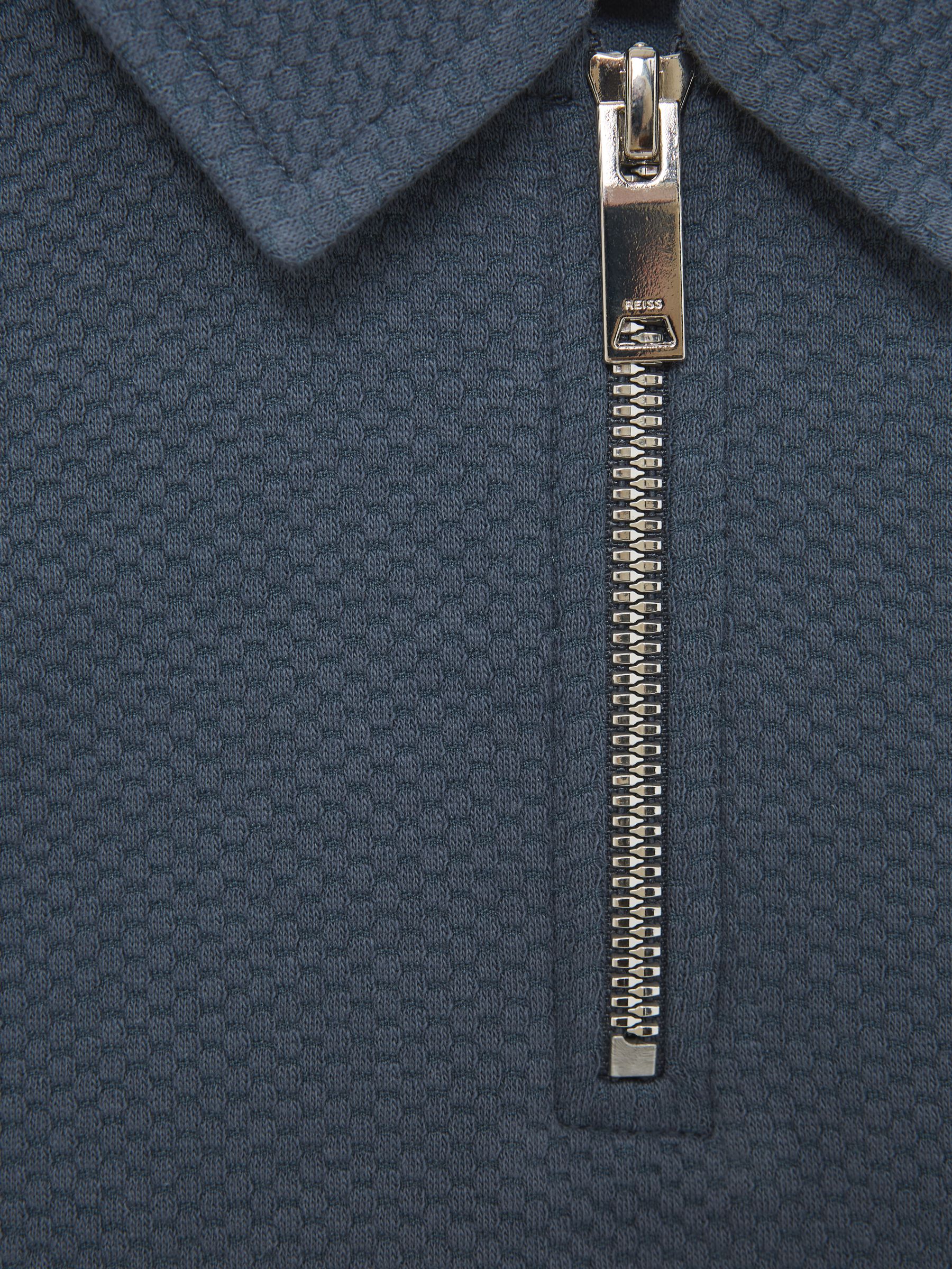 Slim Fit Textured Half Zip Polo Shirt in Airforce Blue - Image 6 of 6