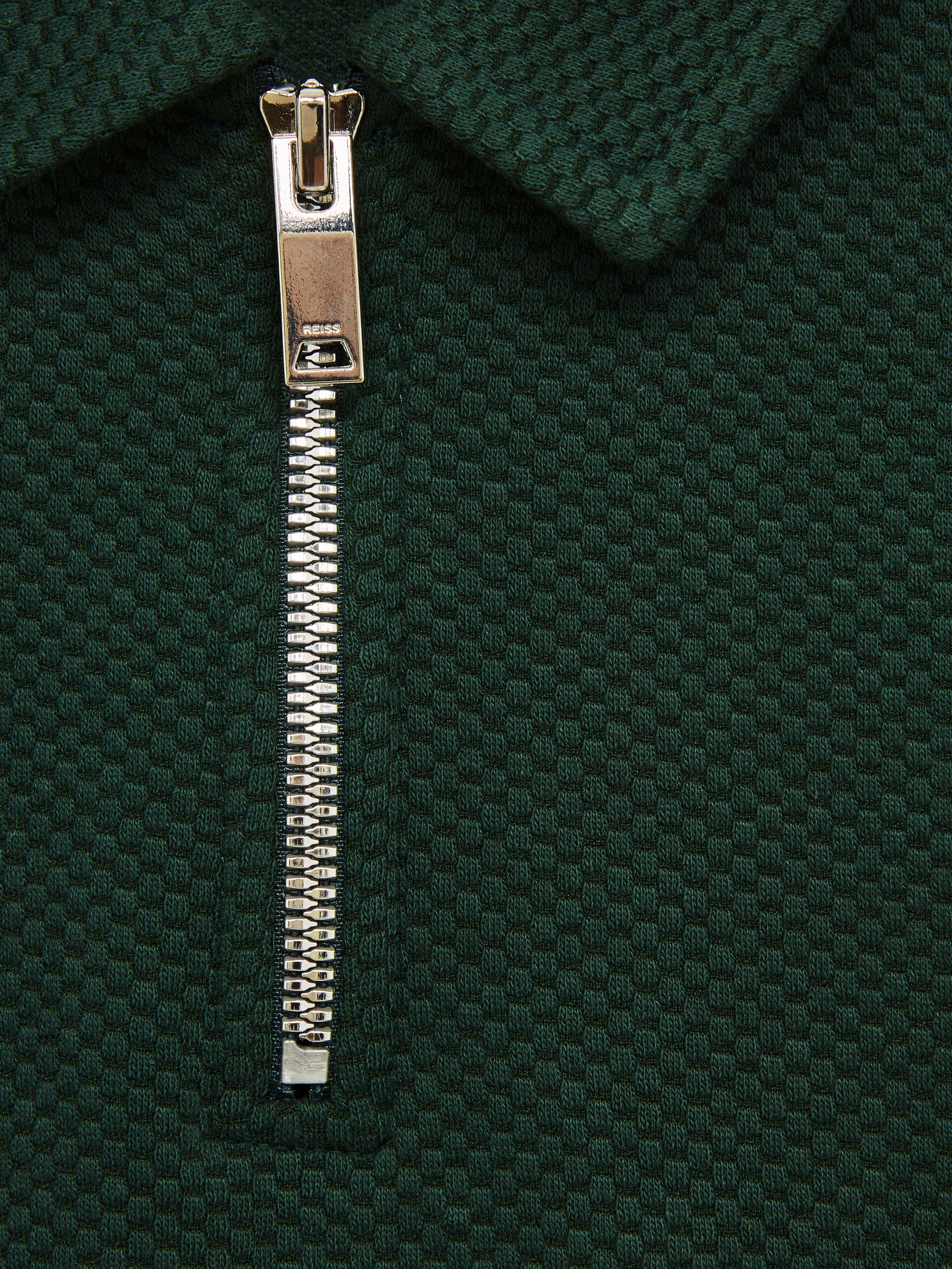 Slim Fit Textured Half Zip Polo Shirt in Emerald - Image 6 of 6