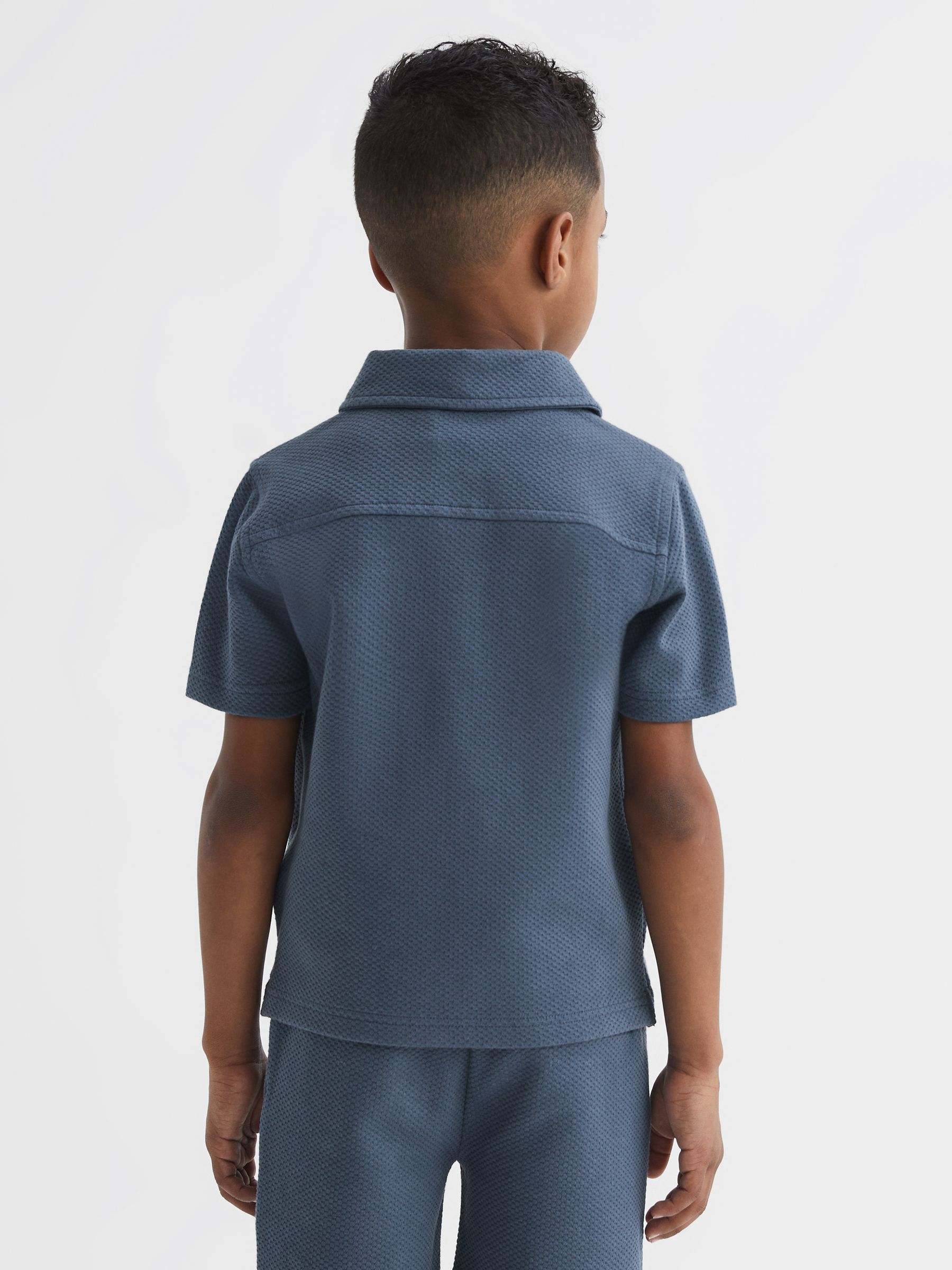 Slim Fit Textured Half Zip Polo Shirt in Airforce Blue - Image 5 of 6