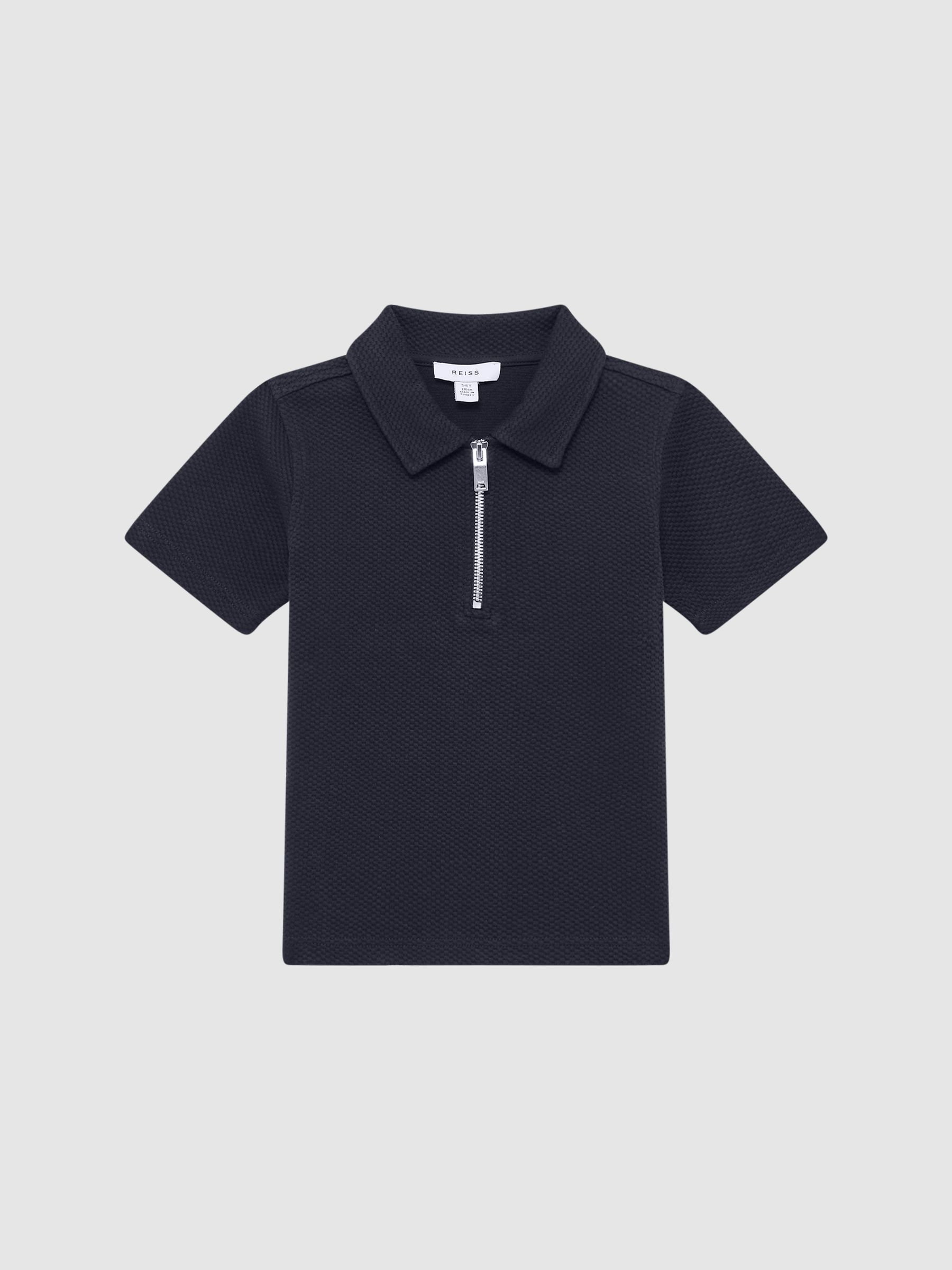 Slim Fit Textured Half Zip Polo Shirt in Navy - Image 2 of 6