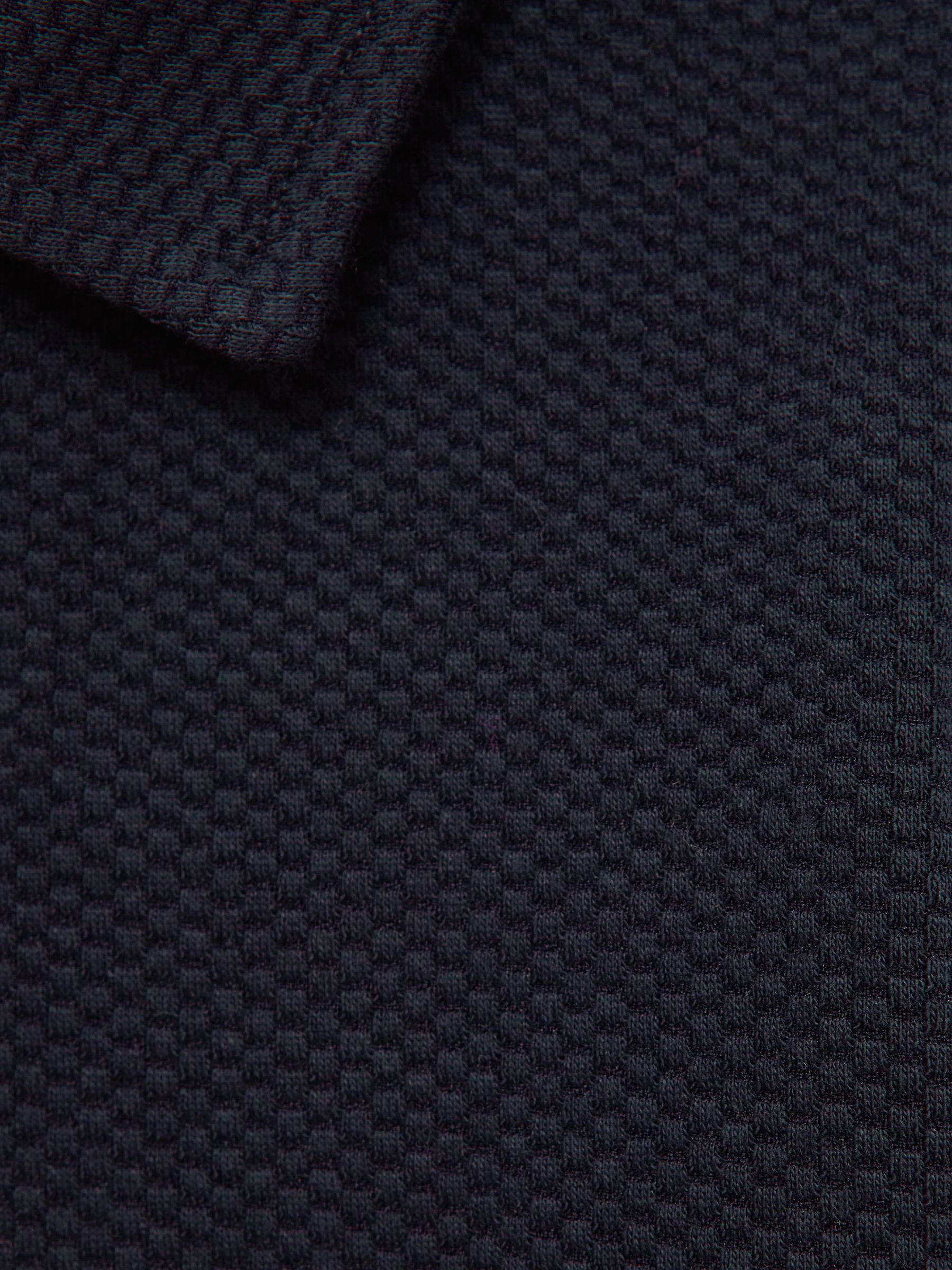 Slim Fit Textured Half Zip Polo Shirt in Navy - Image 6 of 6