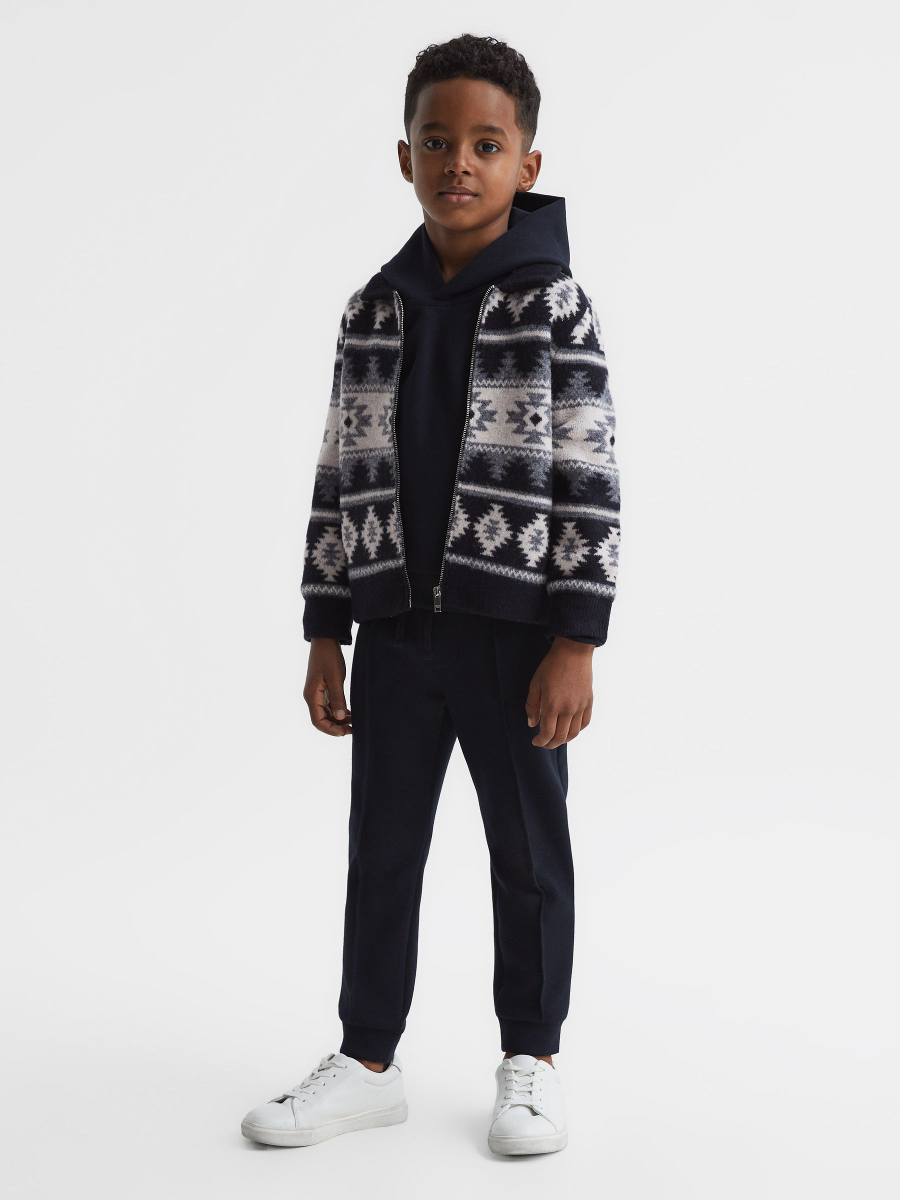 Navajo Print Zip-Through Jumper in Navy - Image 1 of 1
