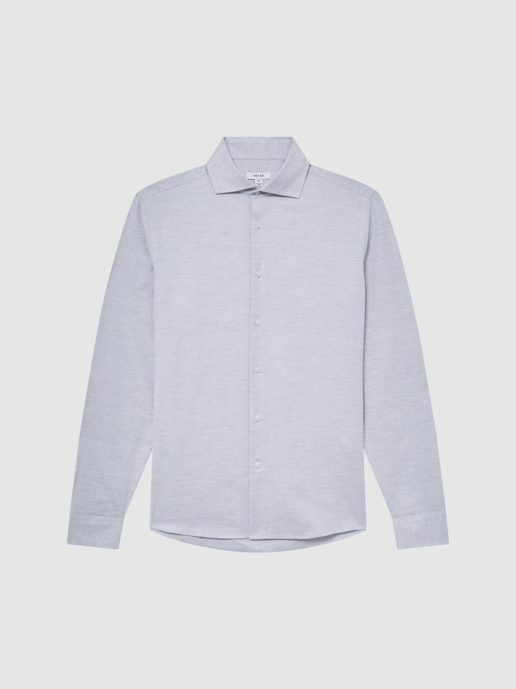 Slim Fit Flannel Shirt in Grey Melange - Image 2 of 6