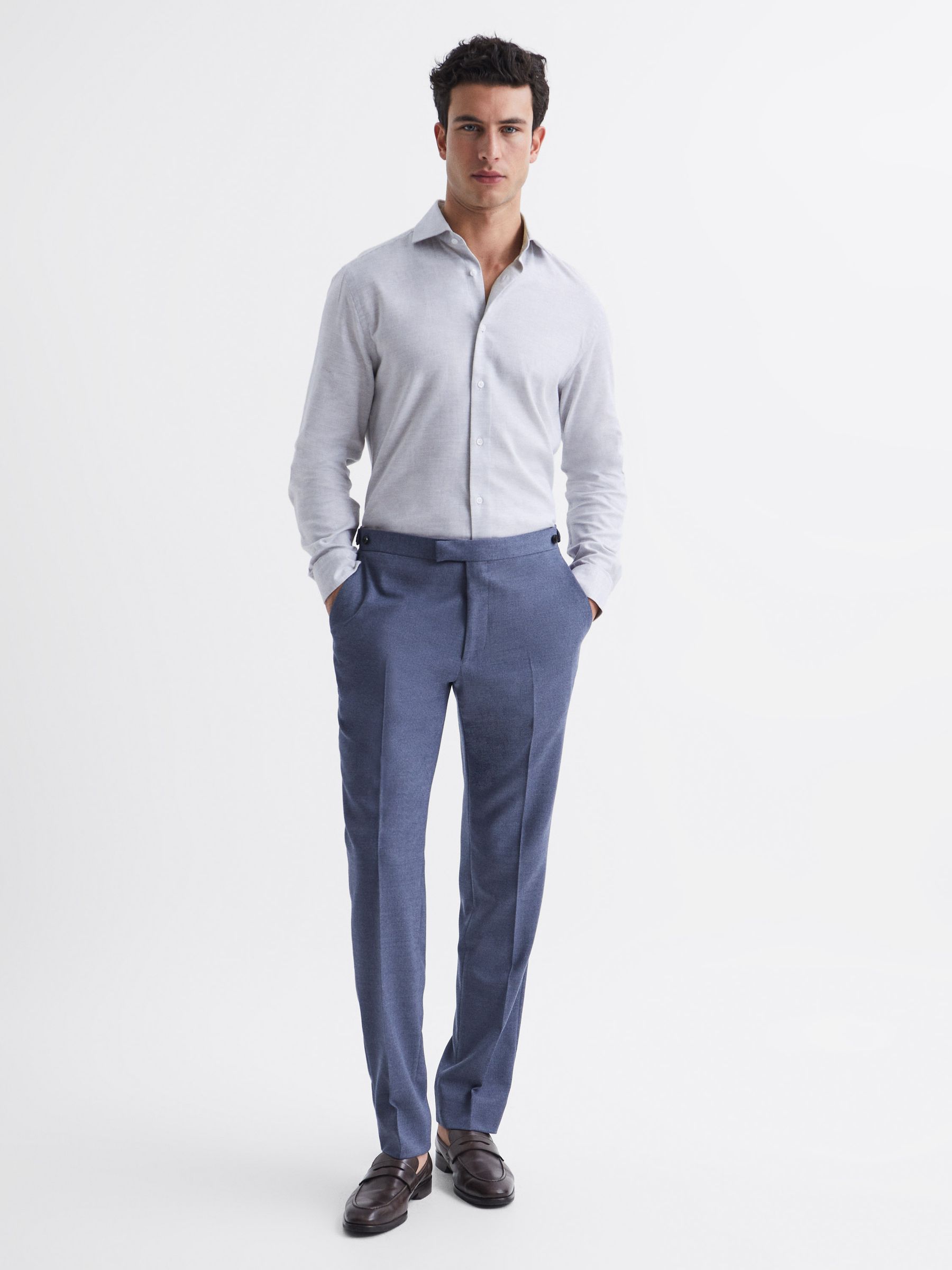 Slim Fit Flannel Shirt in Grey Melange - Image 3 of 6