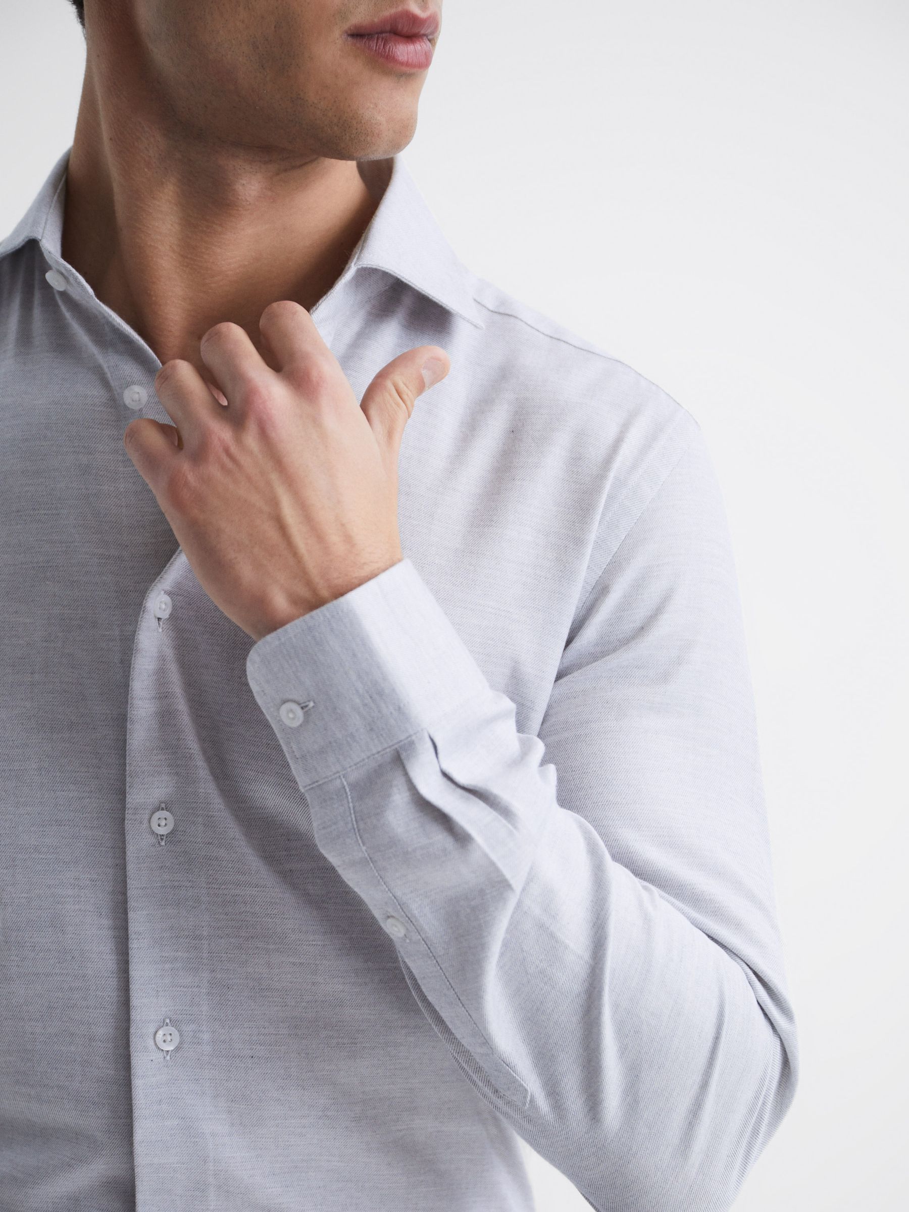 Slim Fit Flannel Shirt in Grey Melange - Image 4 of 6