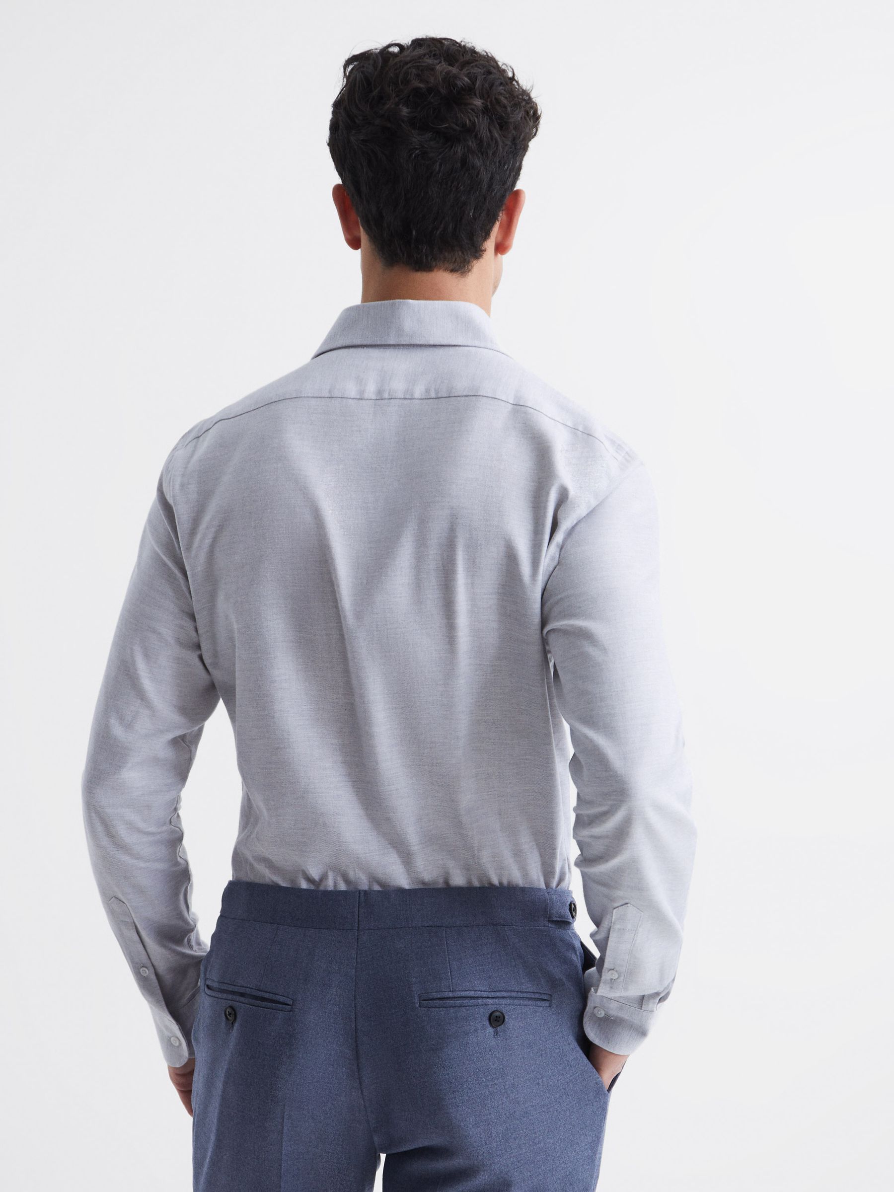 Slim Fit Flannel Shirt in Grey Melange - Image 5 of 6