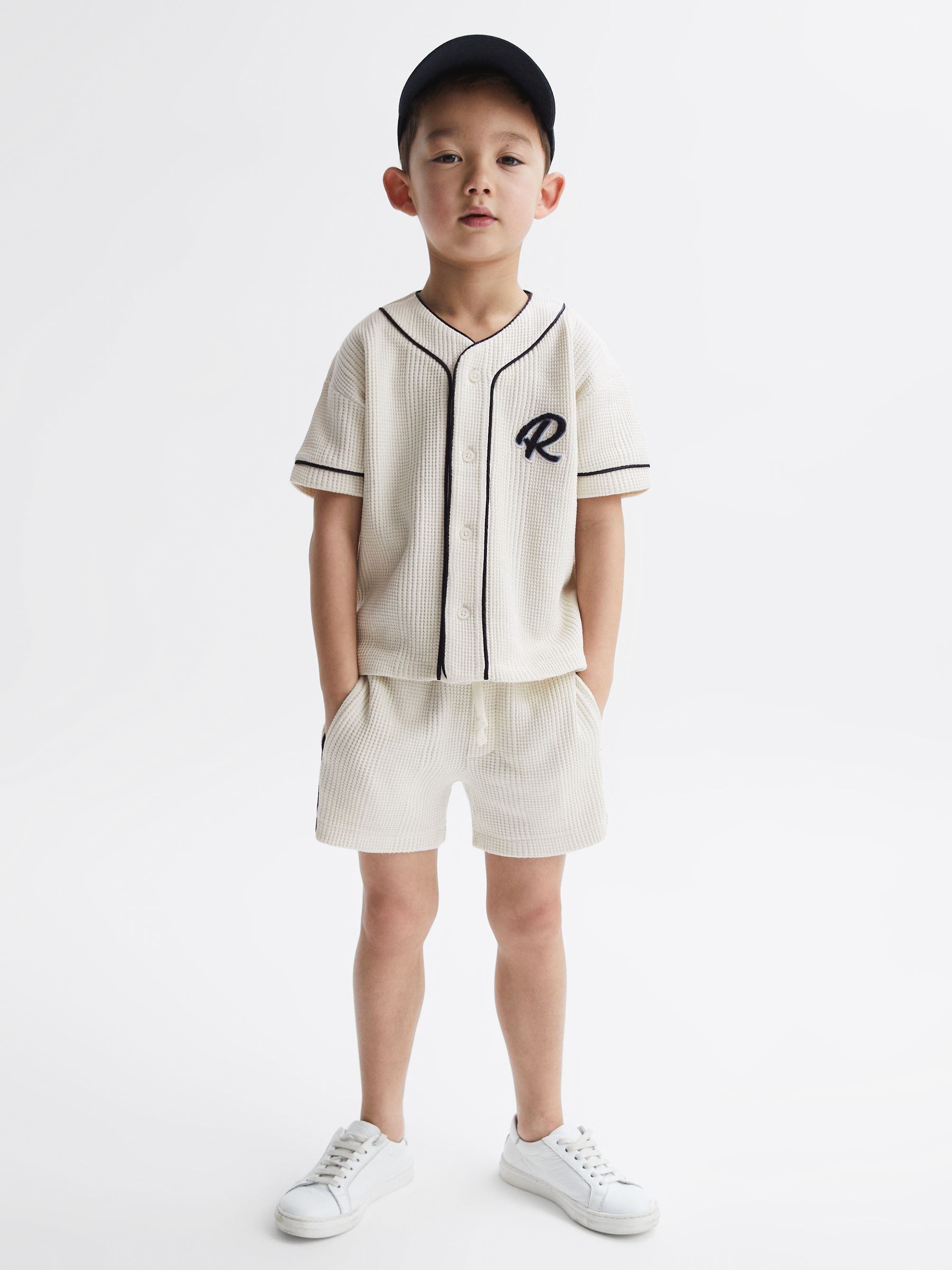 Junior Textured Collarless Shirt in Ecru - Image 3 of 6