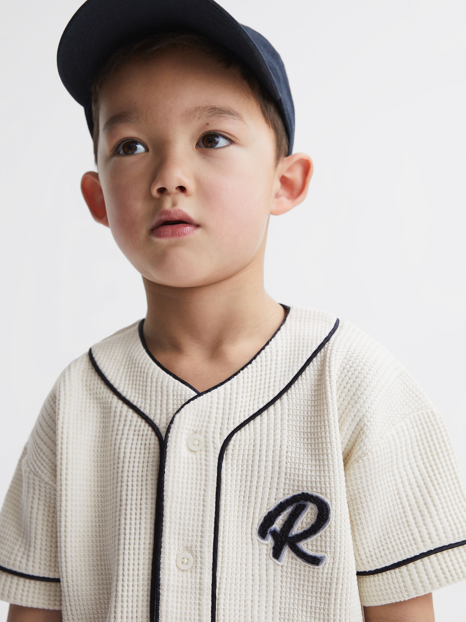 Junior Textured Collarless Shirt in Ecru - Image 4 of 6