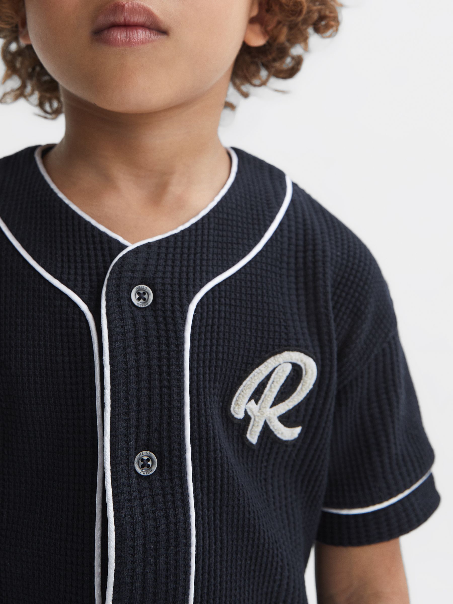 Junior Textured Collarless Shirt in Navy - Image 4 of 6