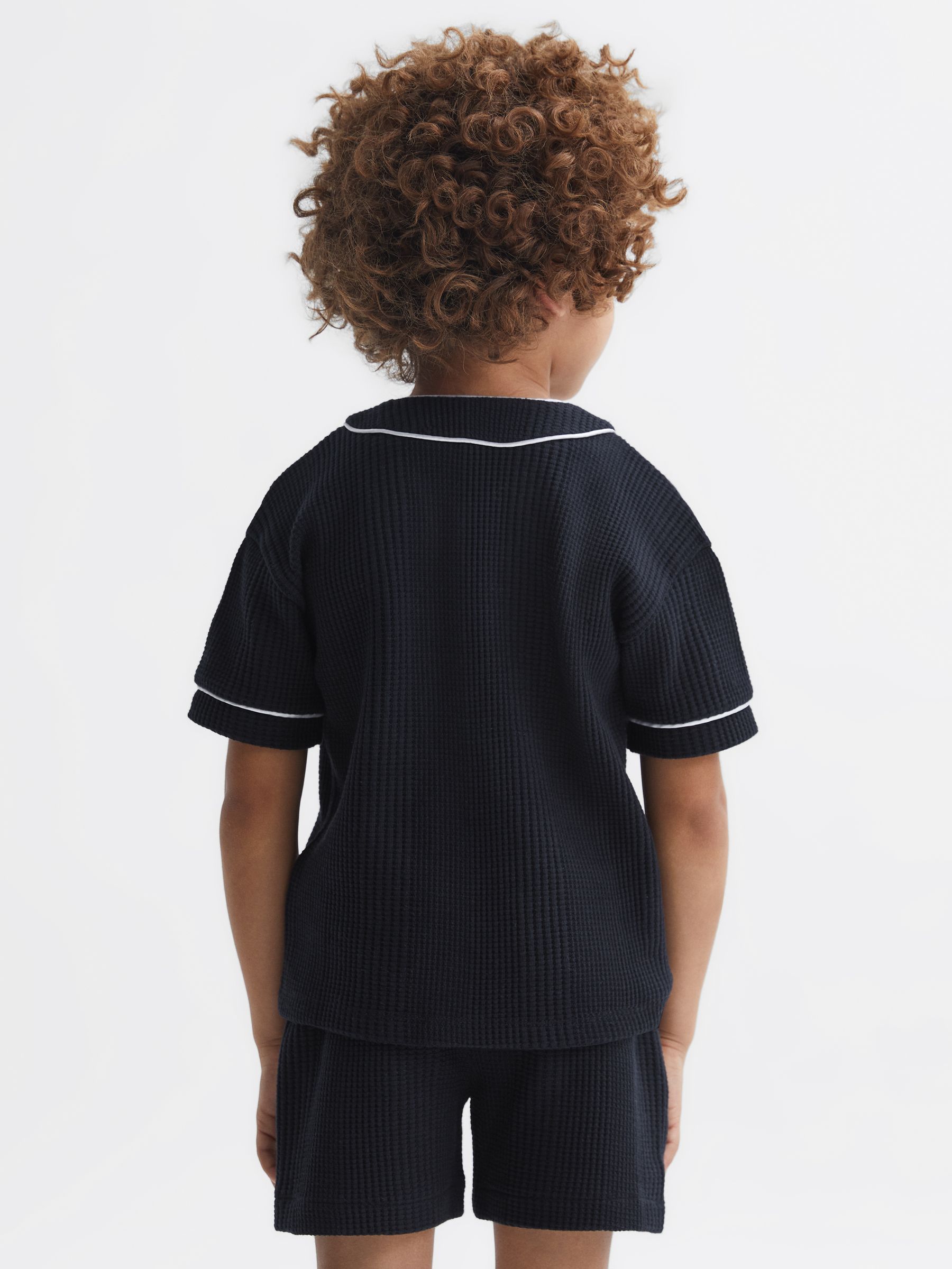 Junior Textured Collarless Shirt in Navy - Image 5 of 6