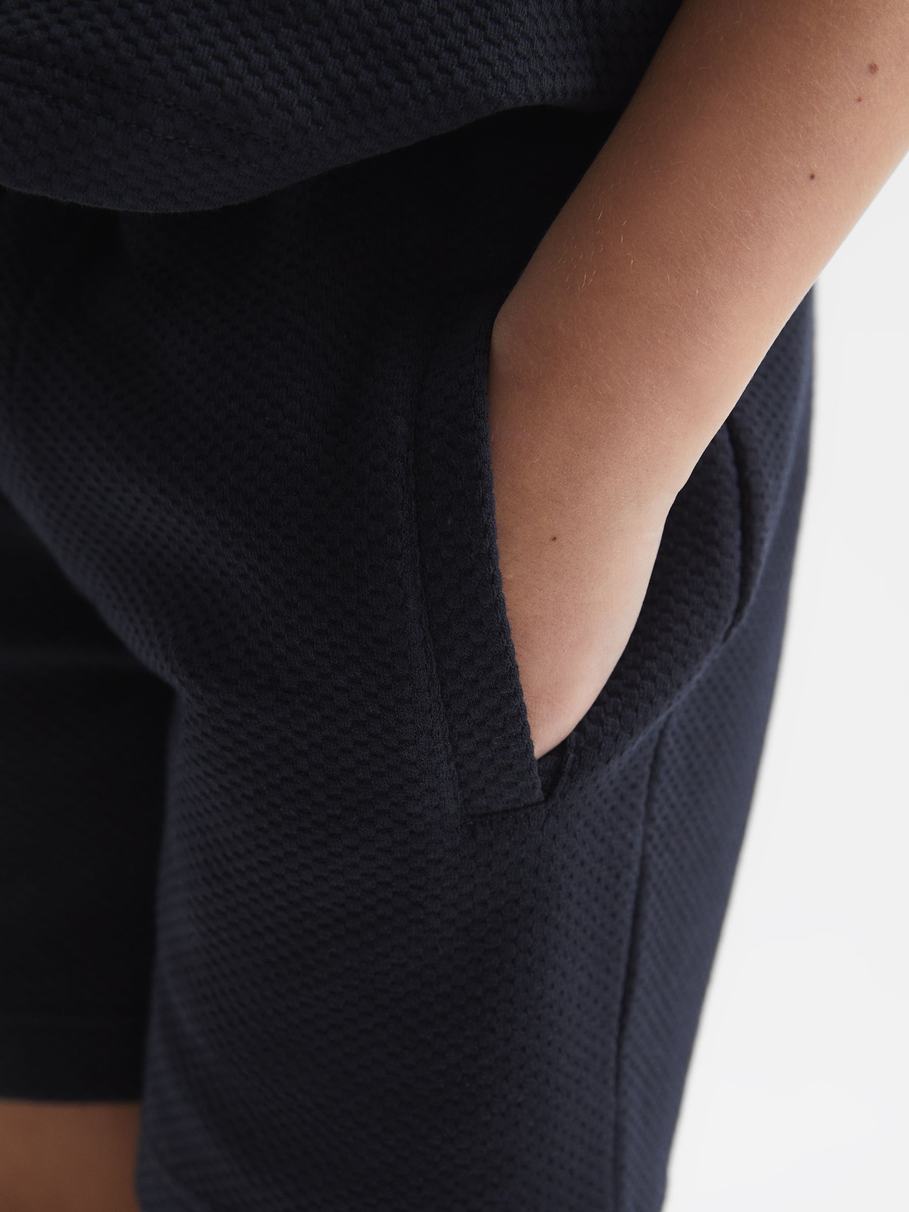 Slim Fit Textured Drawstring Shorts in Navy - Image 4 of 6