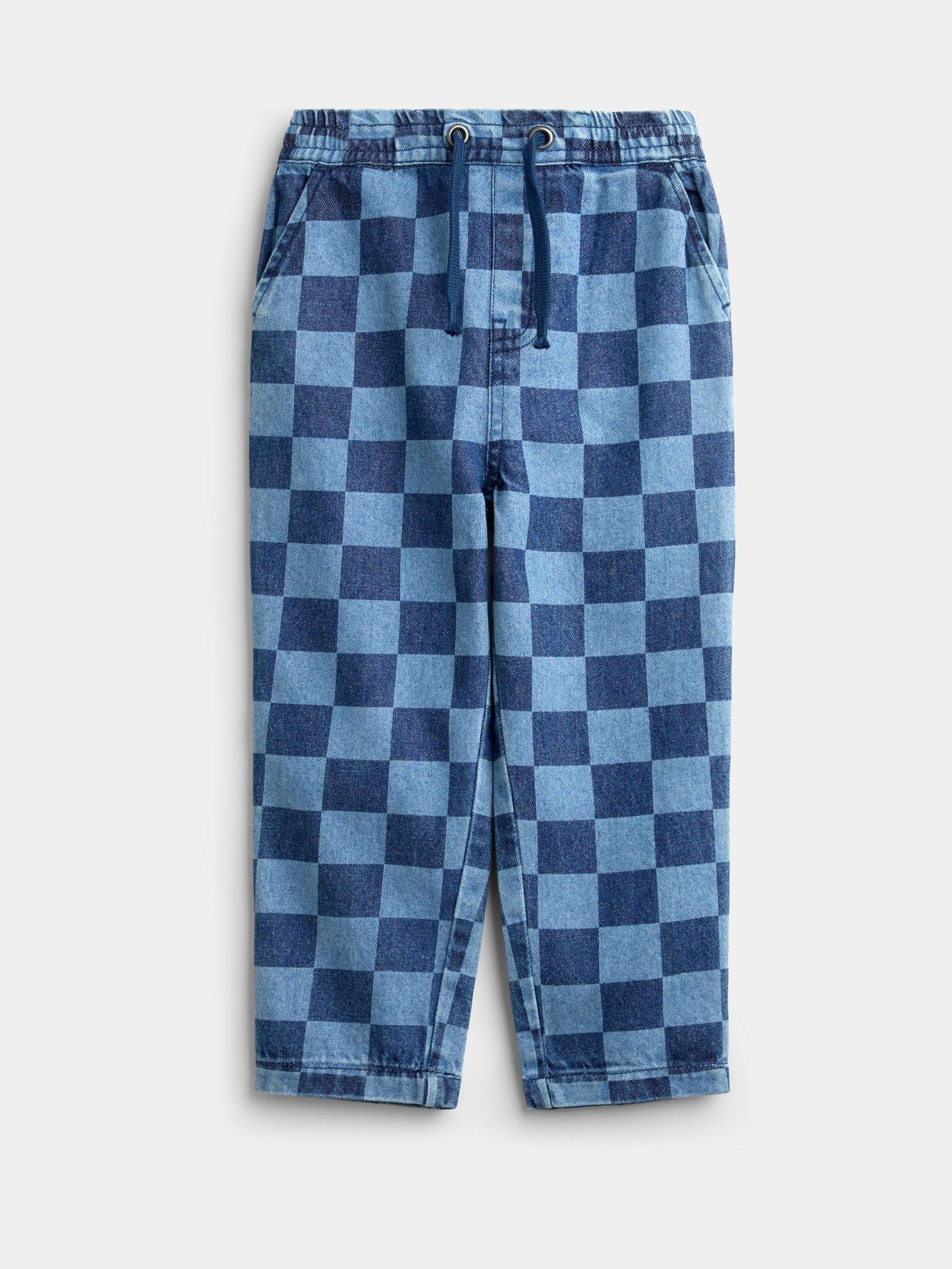 Blue Denim Check Checkerboard Print Jeans - Image 1 of 4