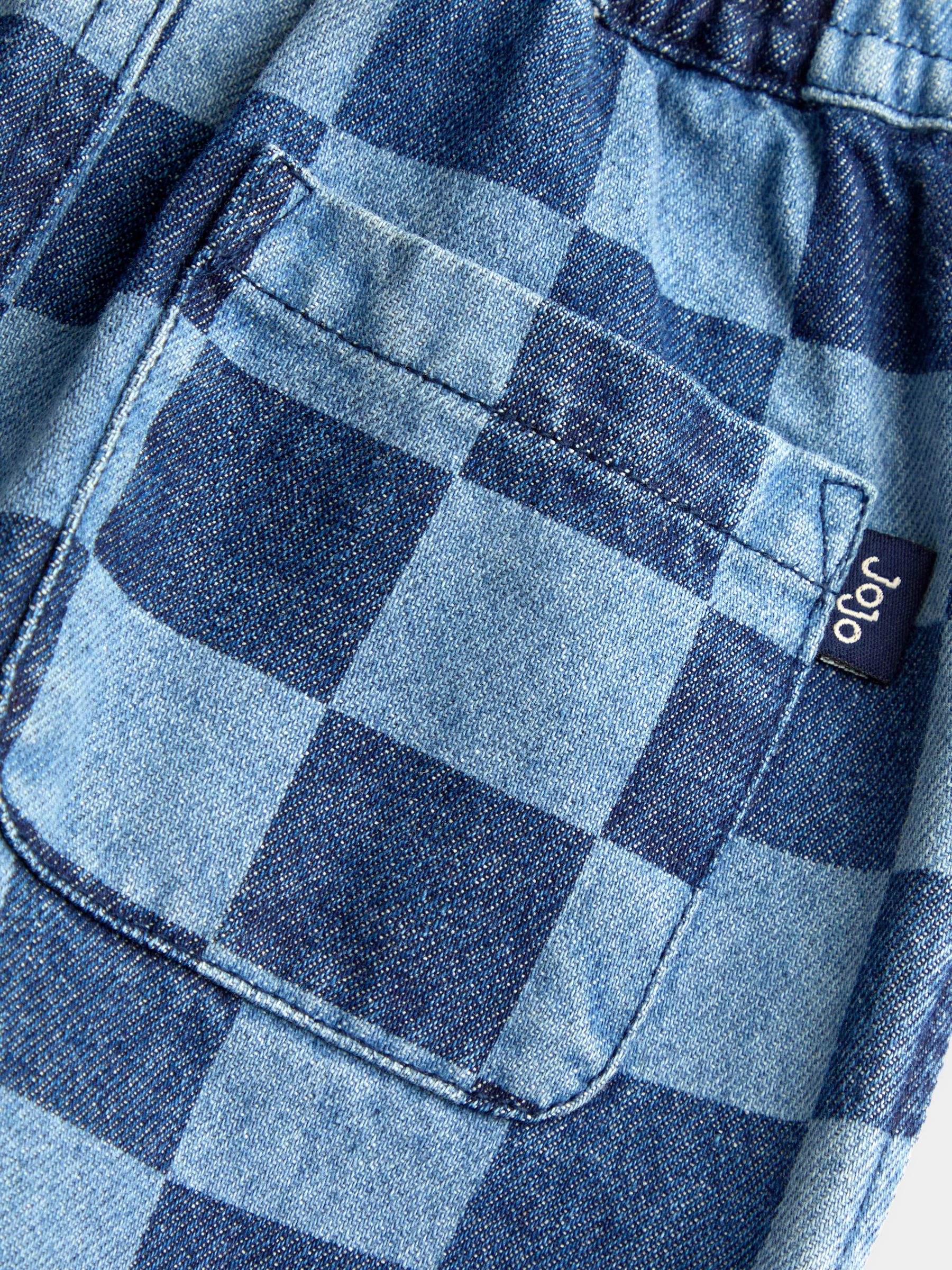 Blue Denim Check Checkerboard Print Jeans - Image 4 of 4
