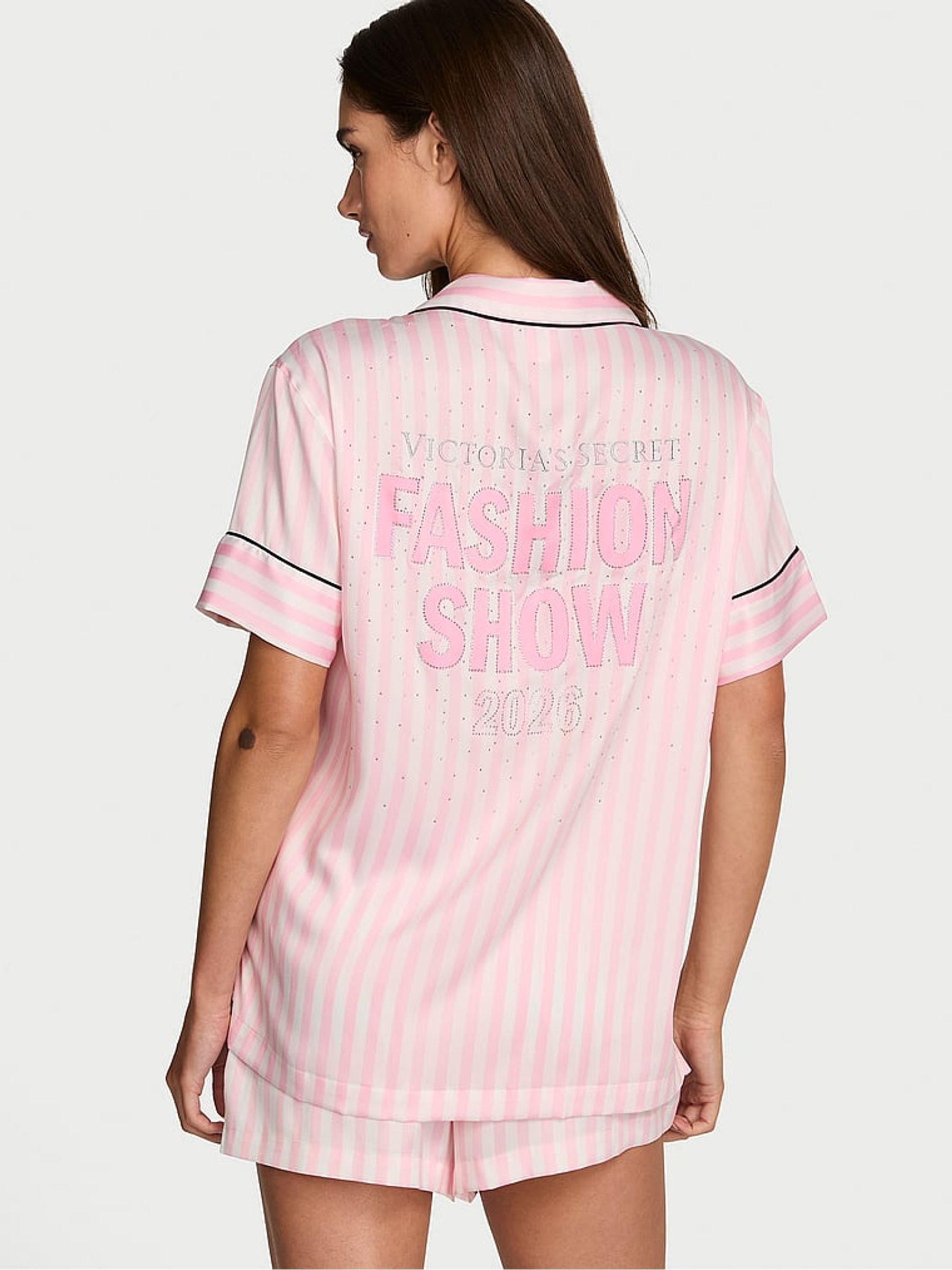 Pink Iconic Stripe Fashion Show Satin Short Pyjamas Set - Image 3 of 4