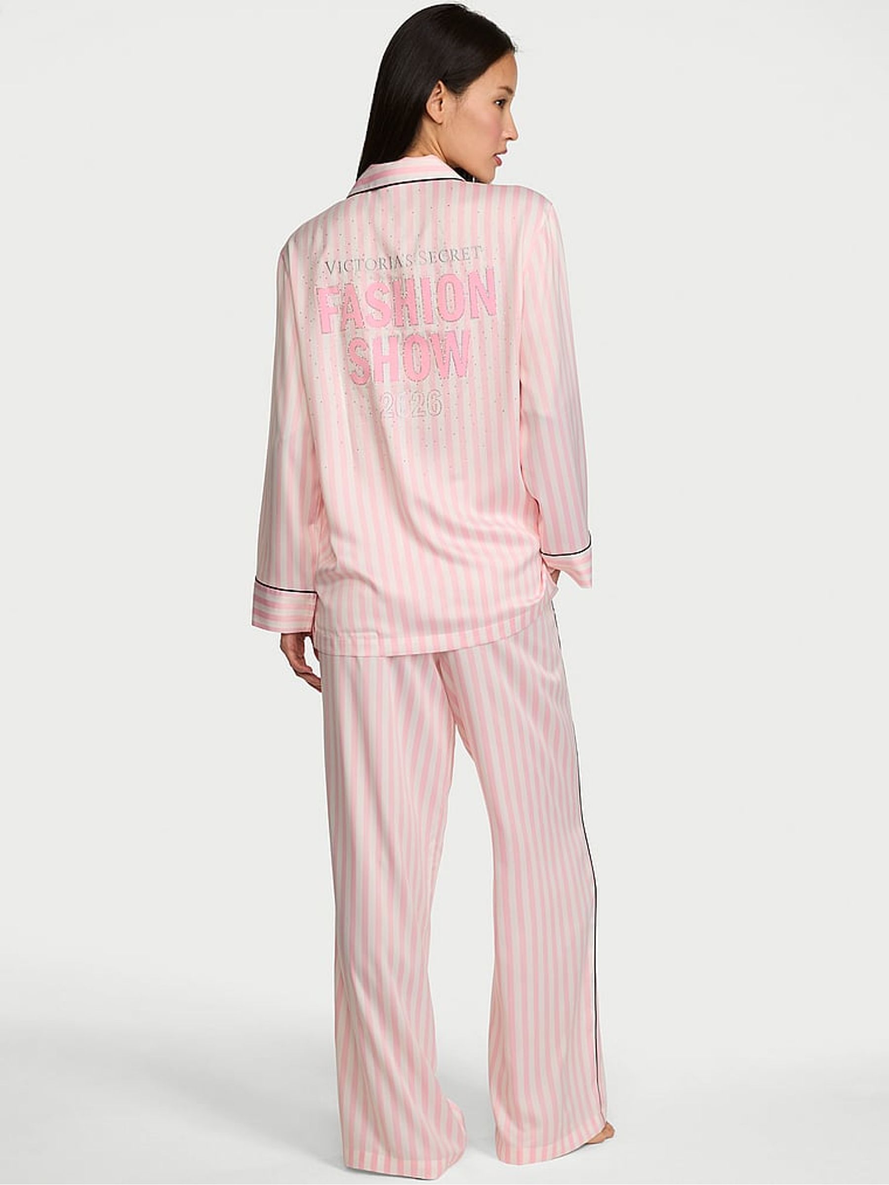 Pink Iconic Stripe Fashion Show Satin Long Pyjamas Set - Image 2 of 4