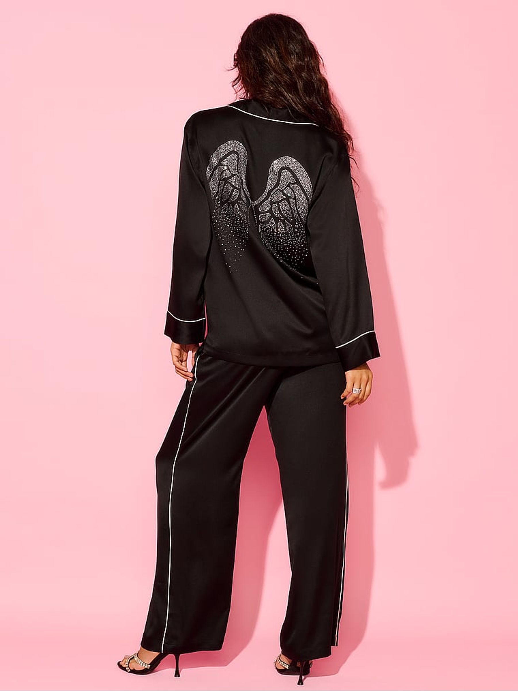 Black Angel Fashion Show Satin Long Pyjamas Set - Image 1 of 4 Black Angel Fashion Show Satin Long Pyjamas Set - Image 1 of 4