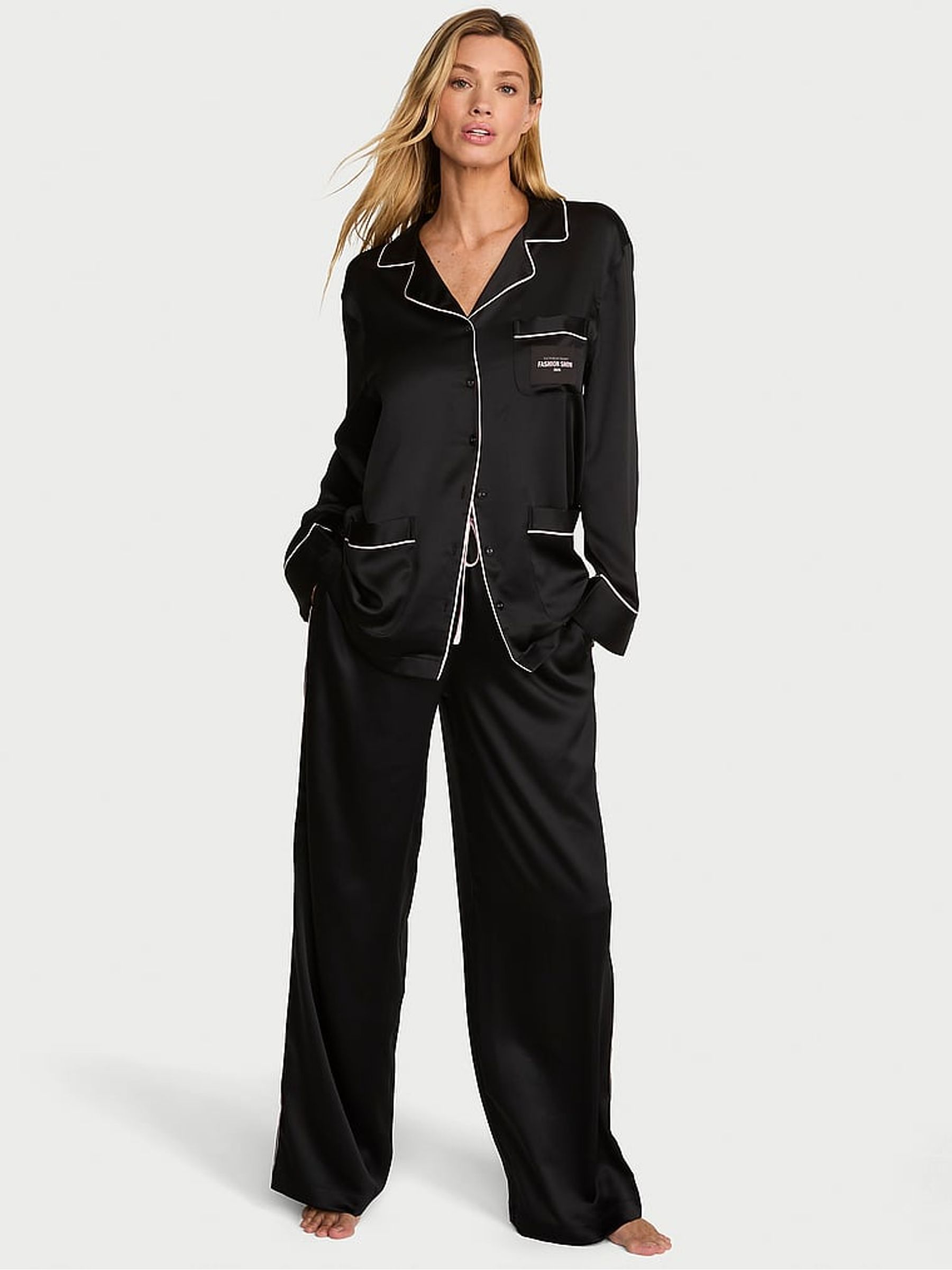 Black Angel Fashion Show Satin Long Pyjamas Set - Image 2 of 4 Black Angel Fashion Show Satin Long Pyjamas Set - Image 2 of 4