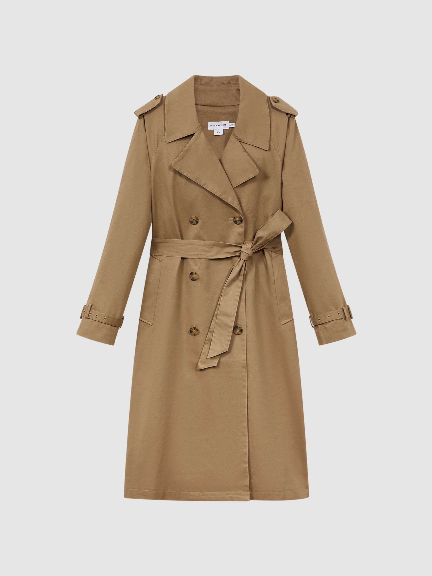 Good American Belted Trench Coat in Khaki - Image 2 of 6