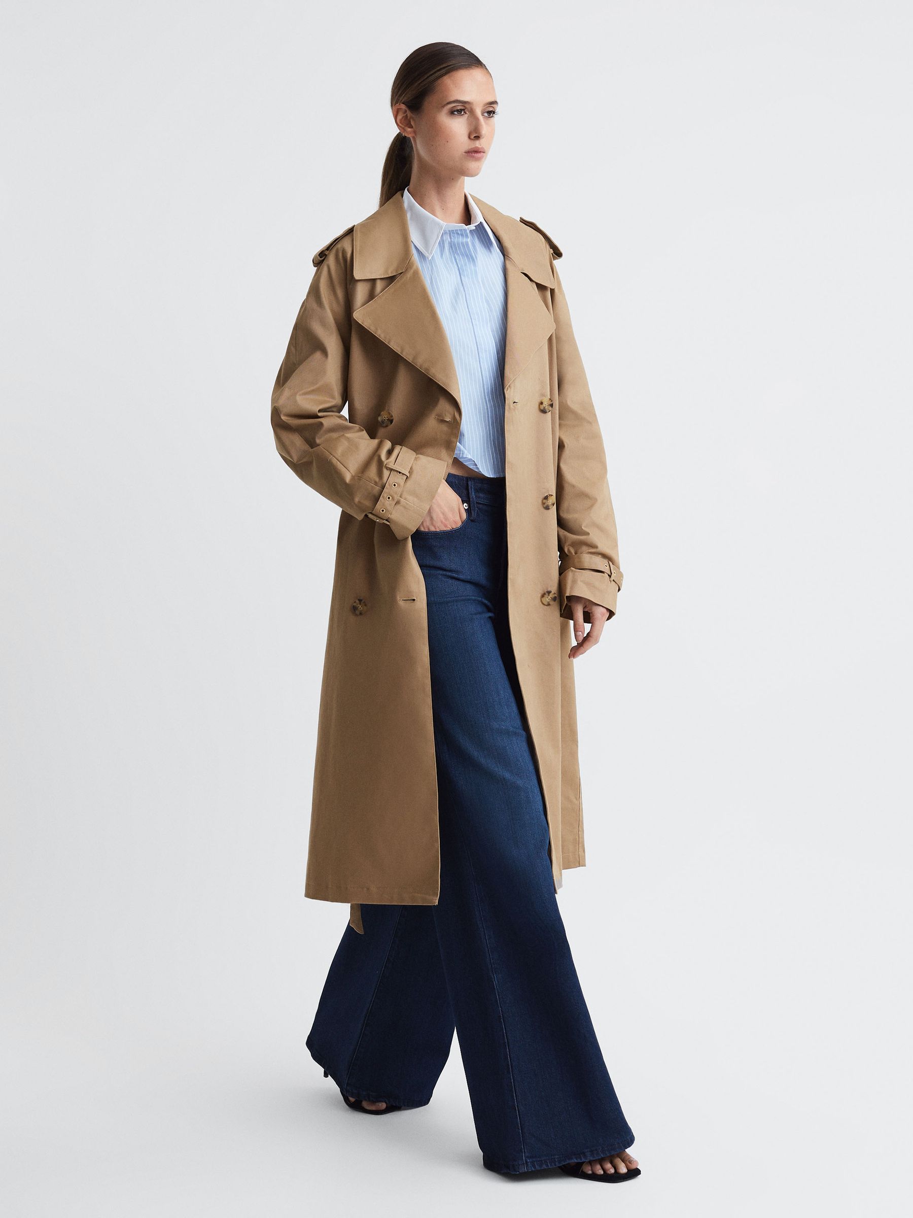 Good American Belted Trench Coat in Khaki - Image 3 of 6