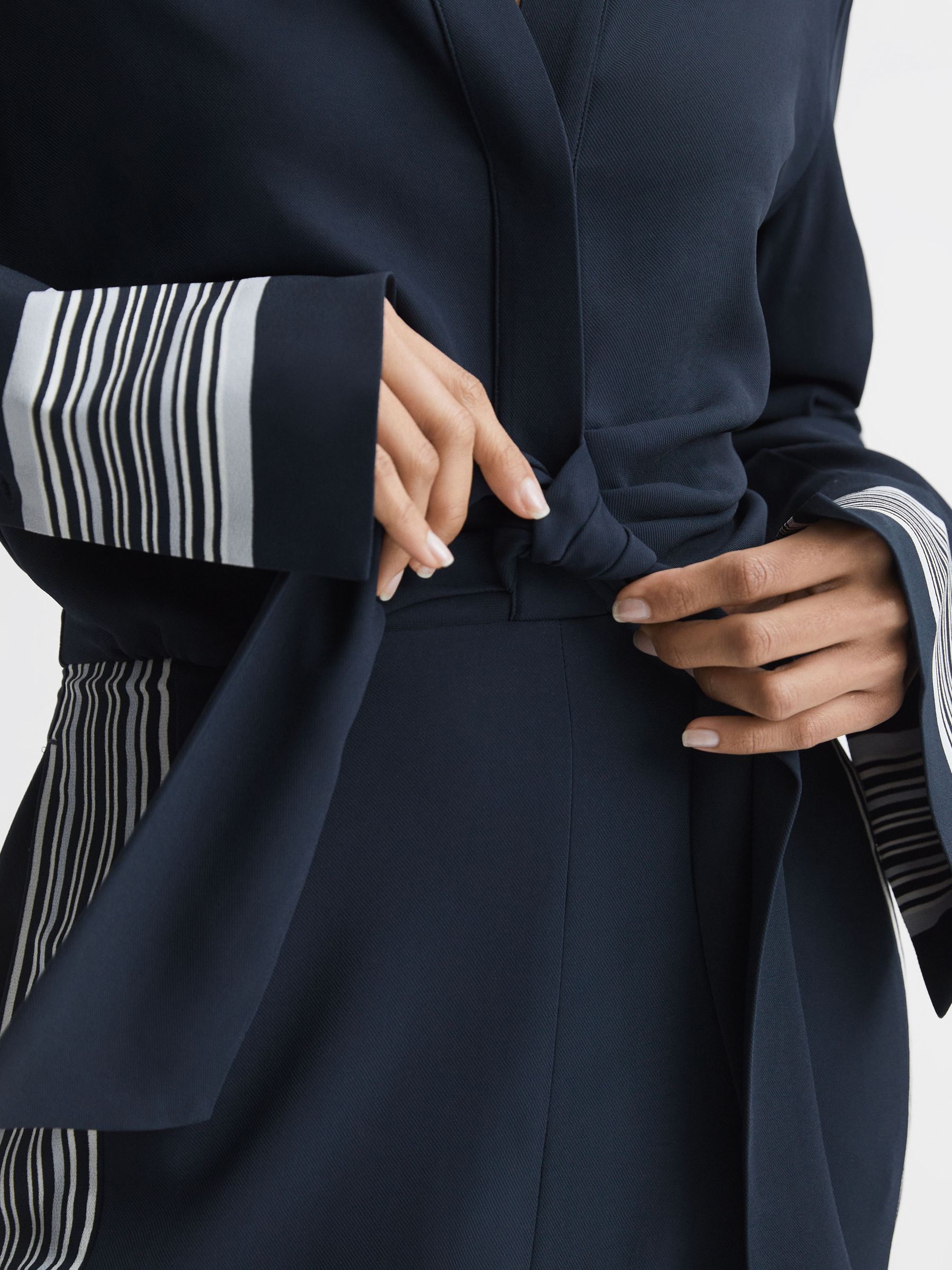 Side Stripe Tie Front Midi Dress in Navy - Image 6 of 8