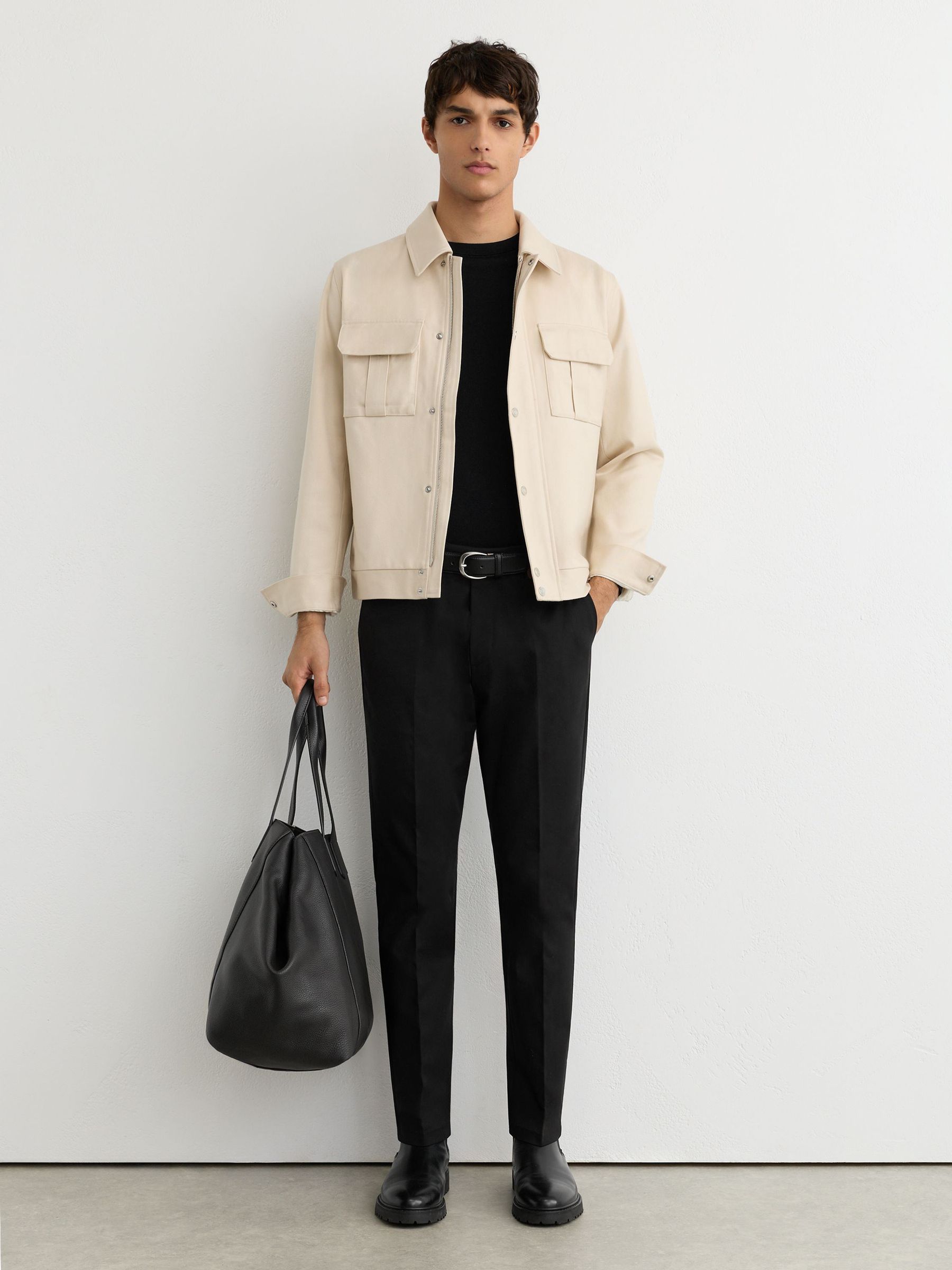 Cotton-Stretch Slim-Fit Chinos in Black - Image 1 of 7