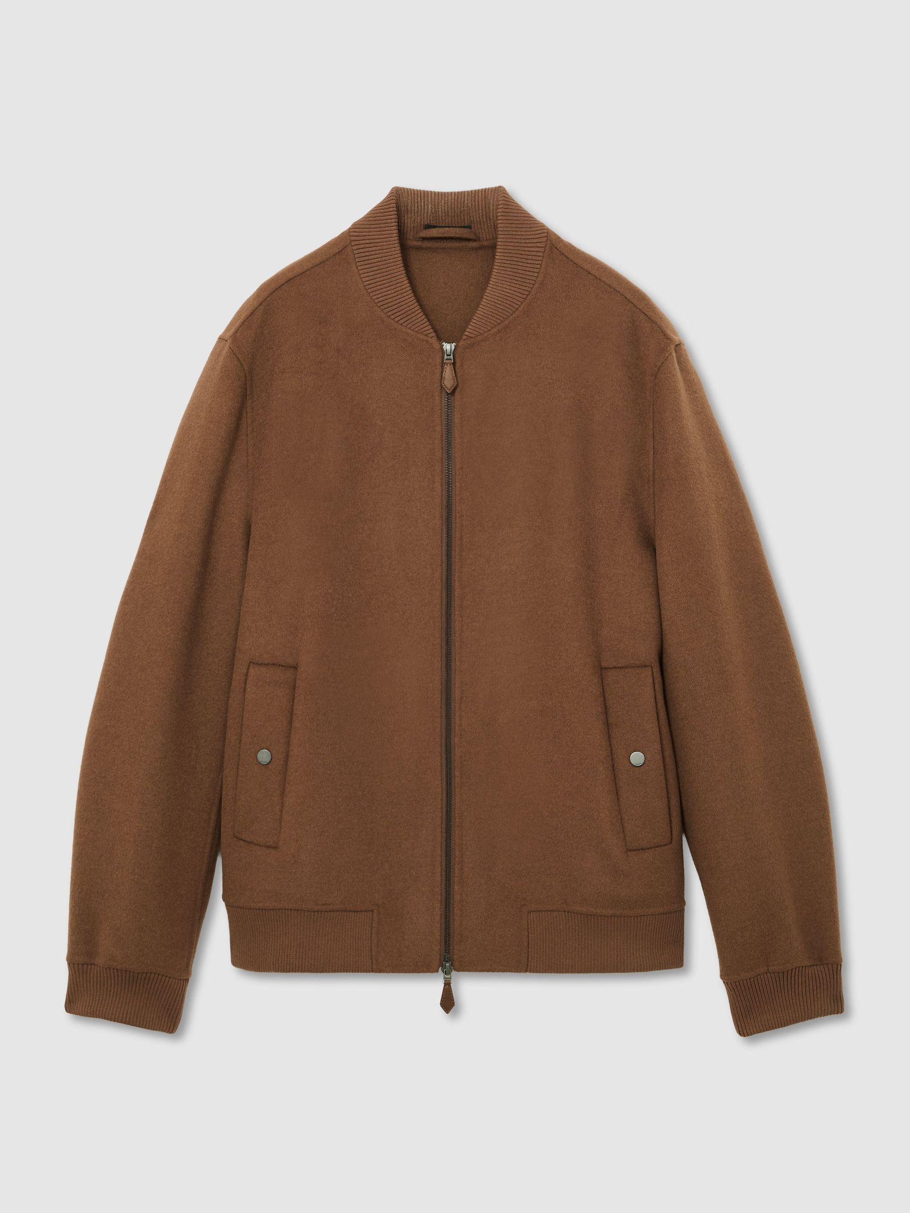 Wool-Blend Zip-Through Bomber Jacket in Tobacco Brown - Image 2 of 7