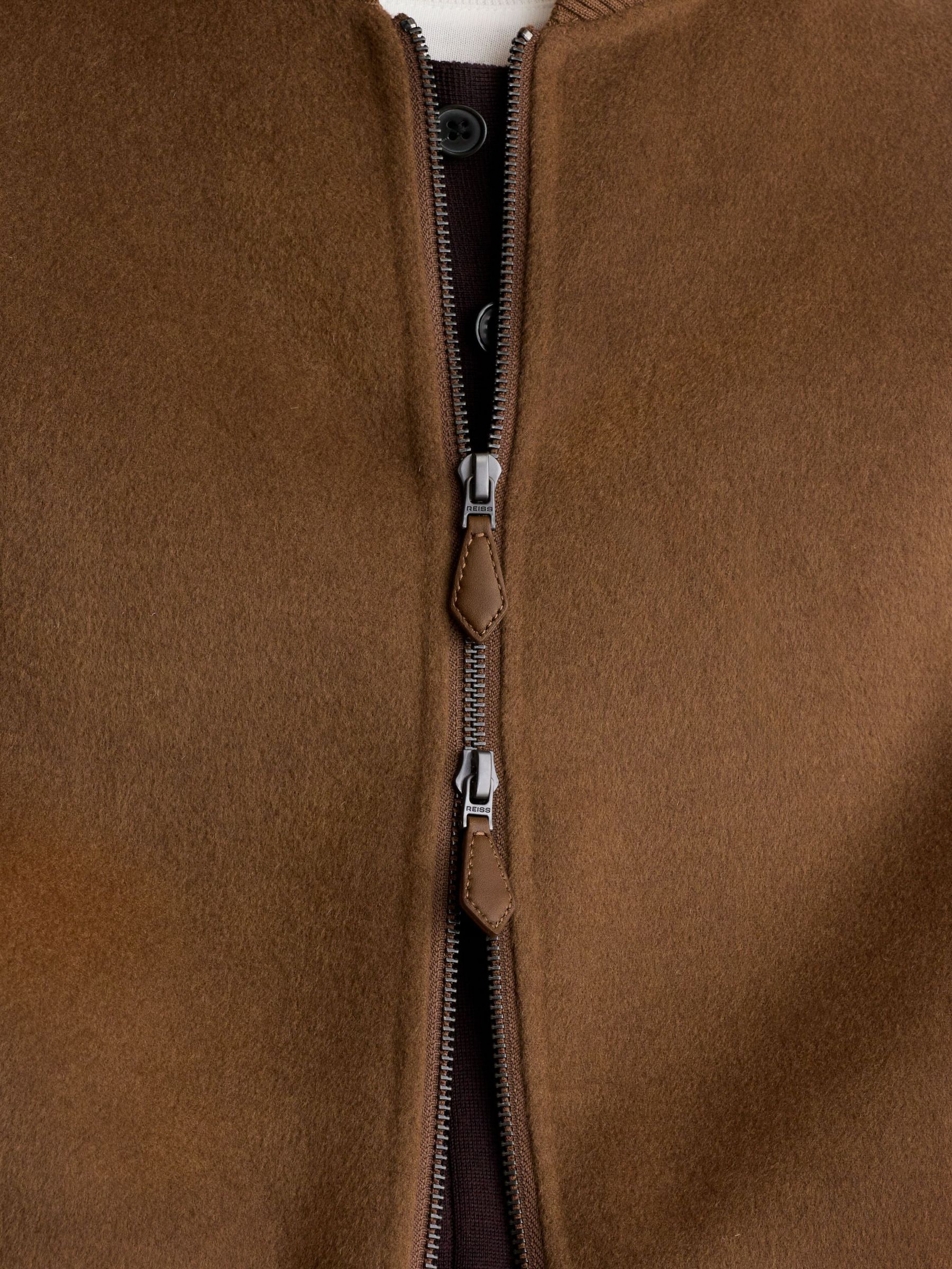 Wool-Blend Zip-Through Bomber Jacket in Tobacco Brown - Image 4 of 7
