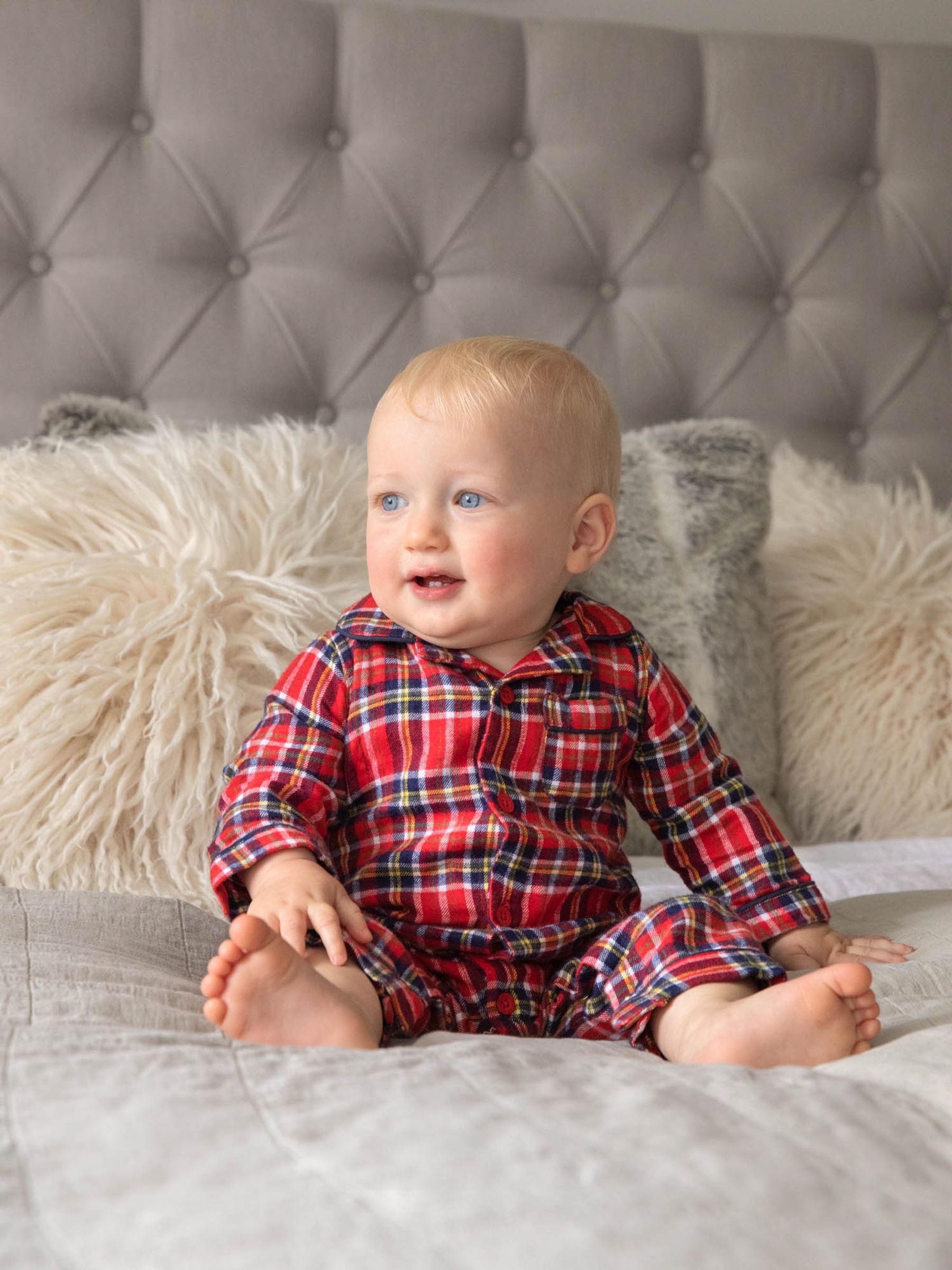 Red Boys' Tartan Woven All-In-One Pyjamas - Image 7 of 12