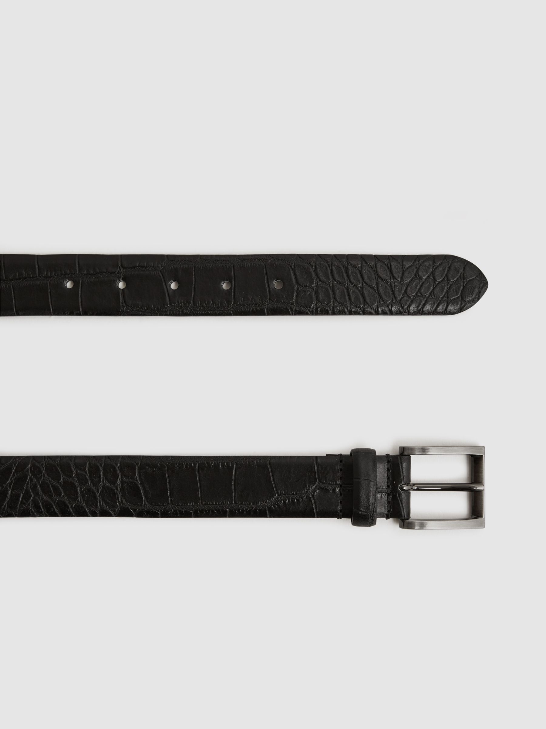 Leather Crocodile Print Belt in Black/Gunmetal - Image 3 of 4