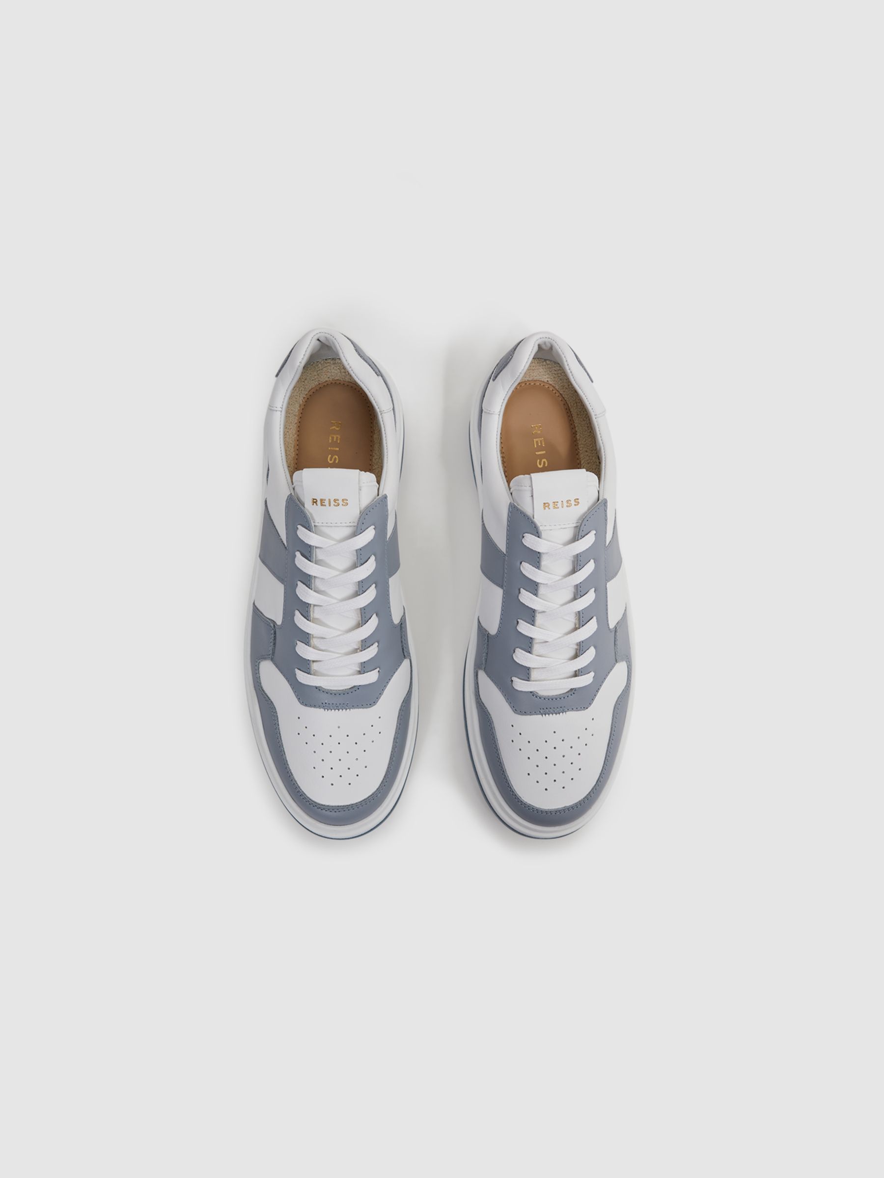 Low Top Leather Trainers in Airforce Blue - Image 3 of 5