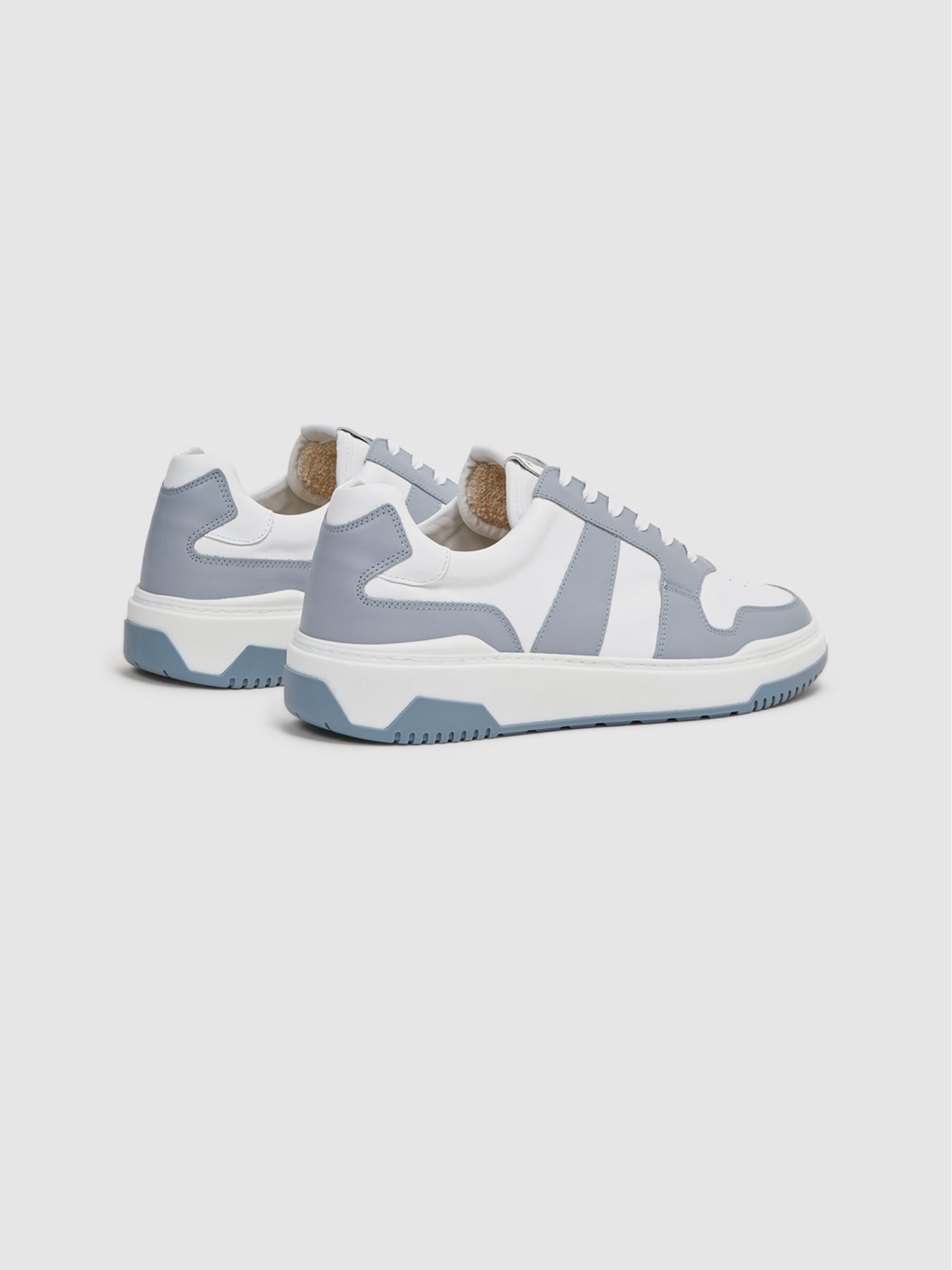 Low Top Leather Trainers in Airforce Blue - Image 4 of 5