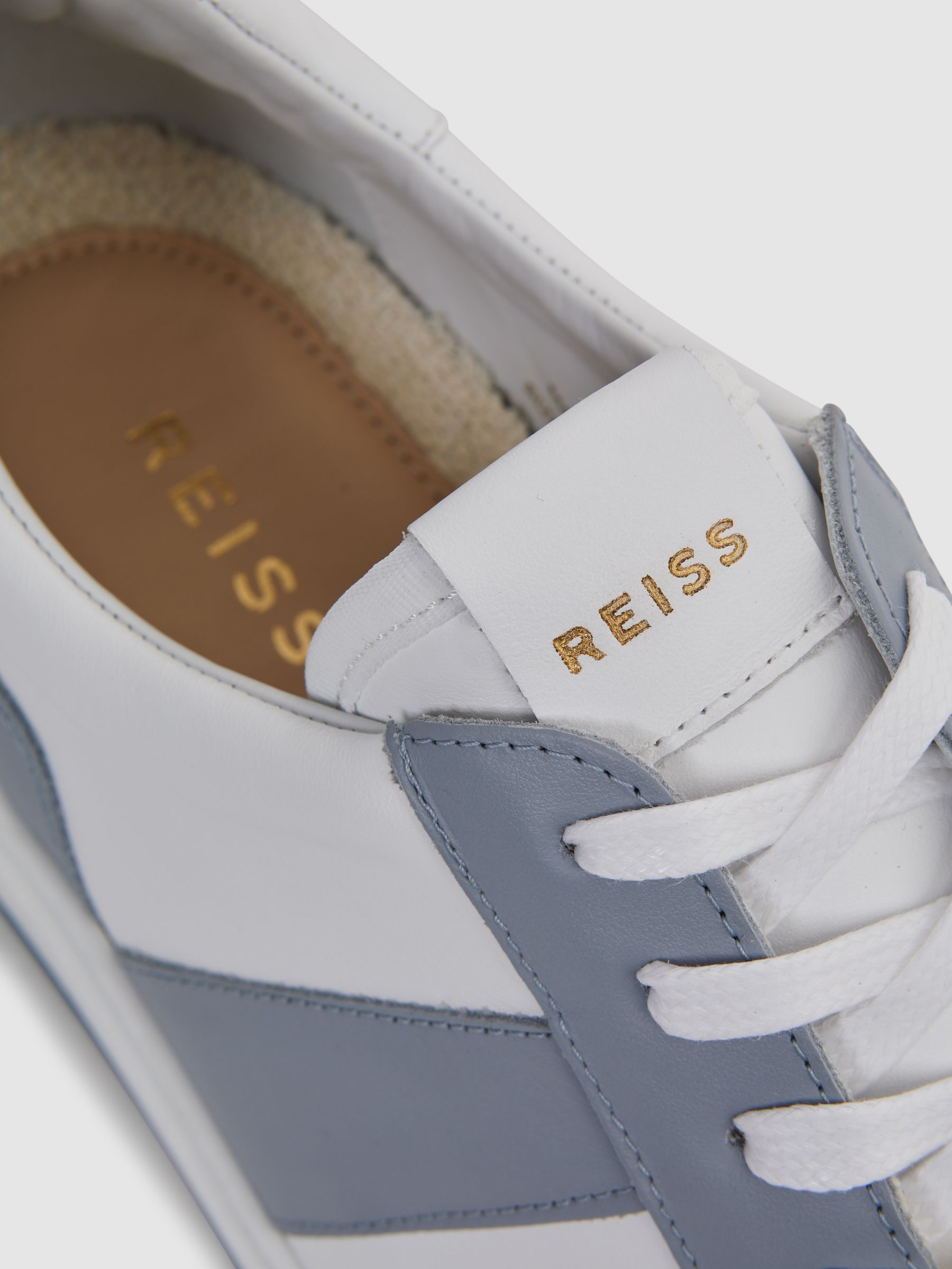 Low Top Leather Trainers in Airforce Blue - Image 5 of 5