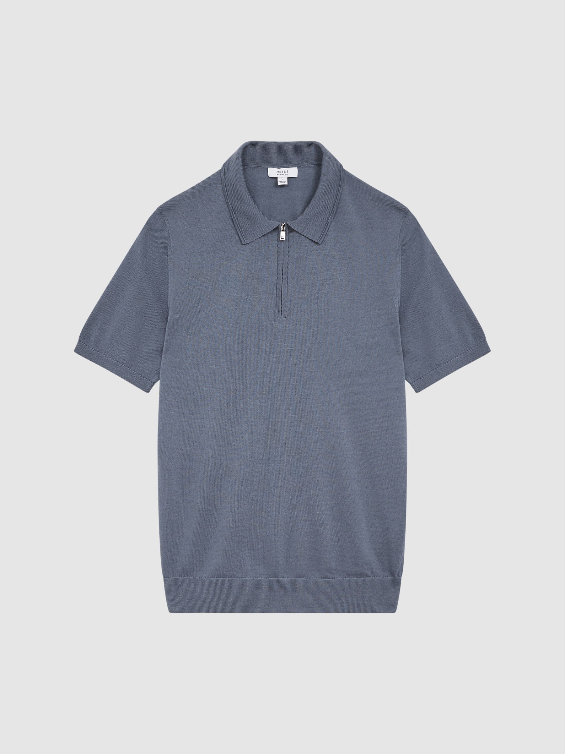 Merino Zip Neck Polo in Nickel Blue - Image 2 of 6