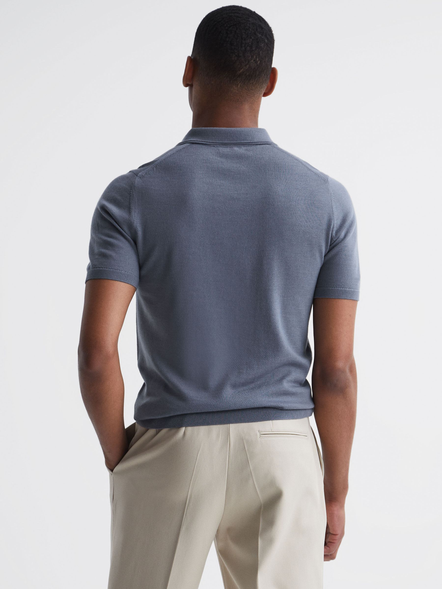 Merino Zip Neck Polo in Nickel Blue - Image 5 of 6