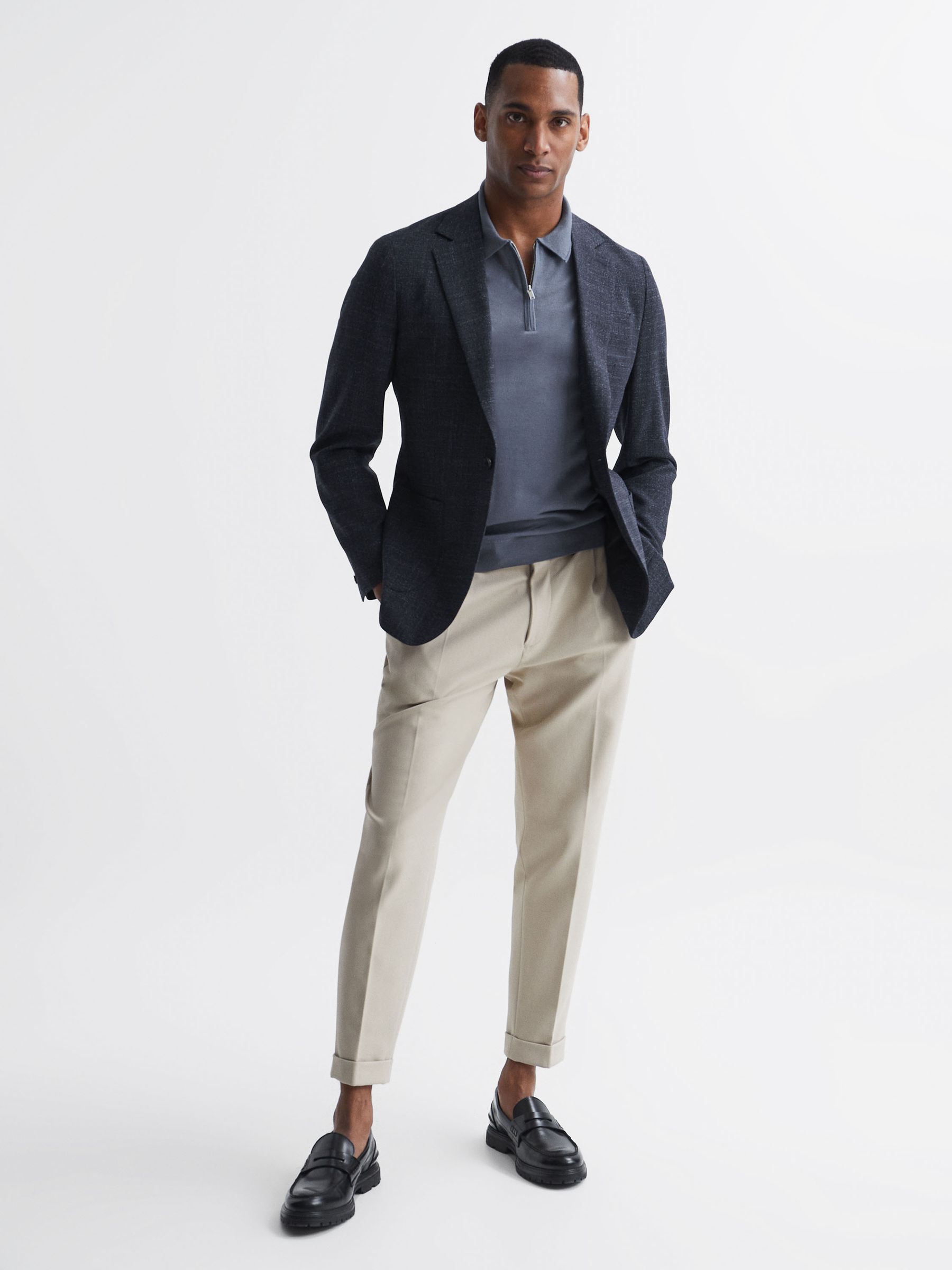 Merino Zip Neck Polo in Nickel Blue - Image 6 of 6