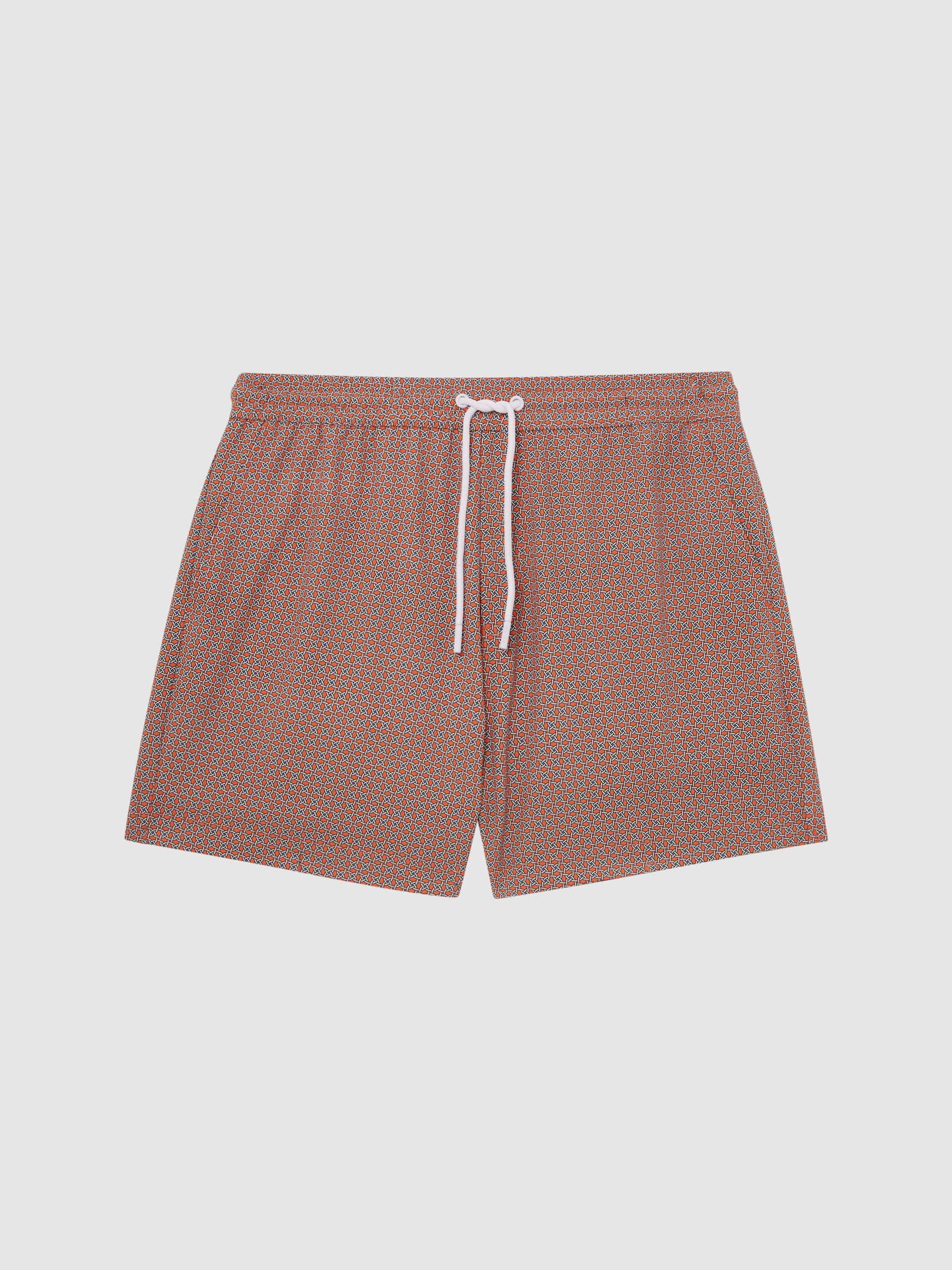 Printed Drawstring Swim Shorts in Bright Orange - Image 2 of 7