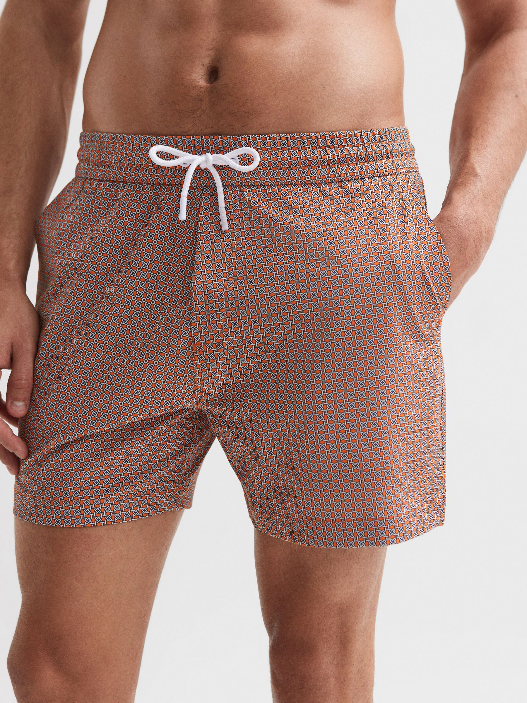 Printed Drawstring Swim Shorts in Bright Orange - Image 4 of 7