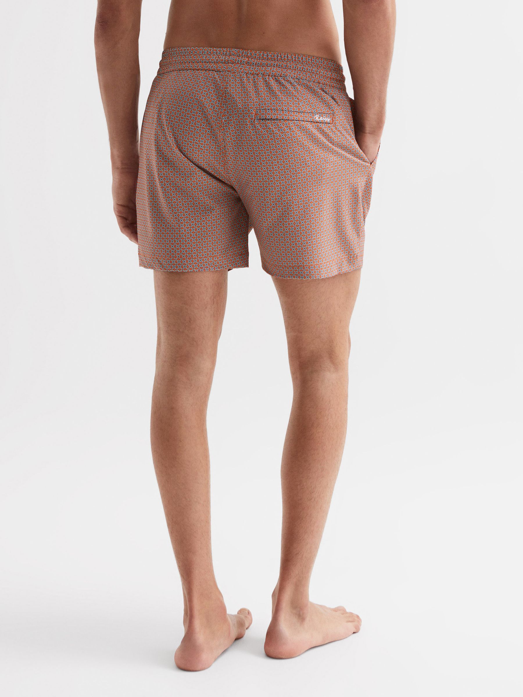 Printed Drawstring Swim Shorts in Bright Orange - Image 5 of 7