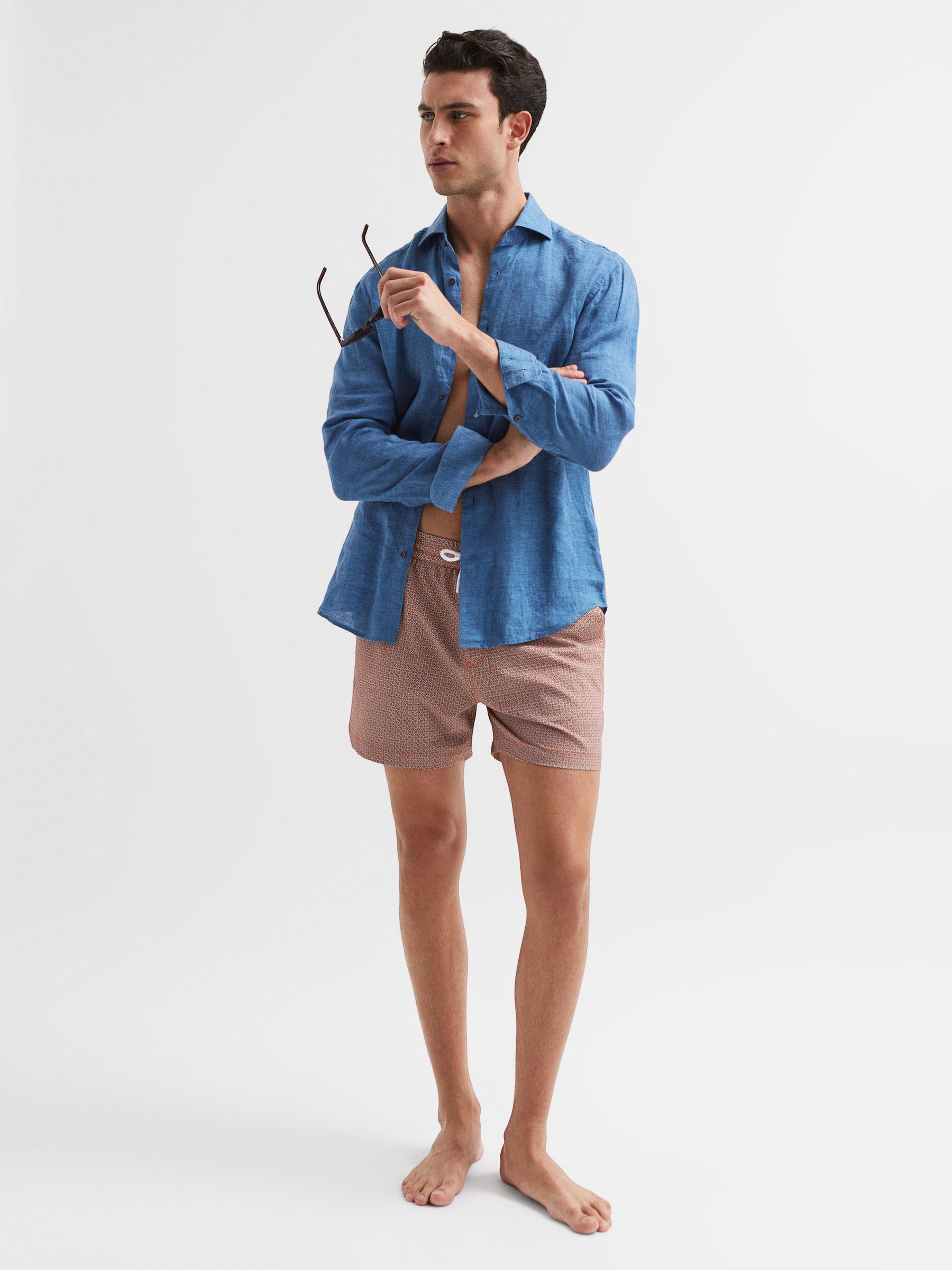 Printed Drawstring Swim Shorts in Bright Orange - Image 7 of 7