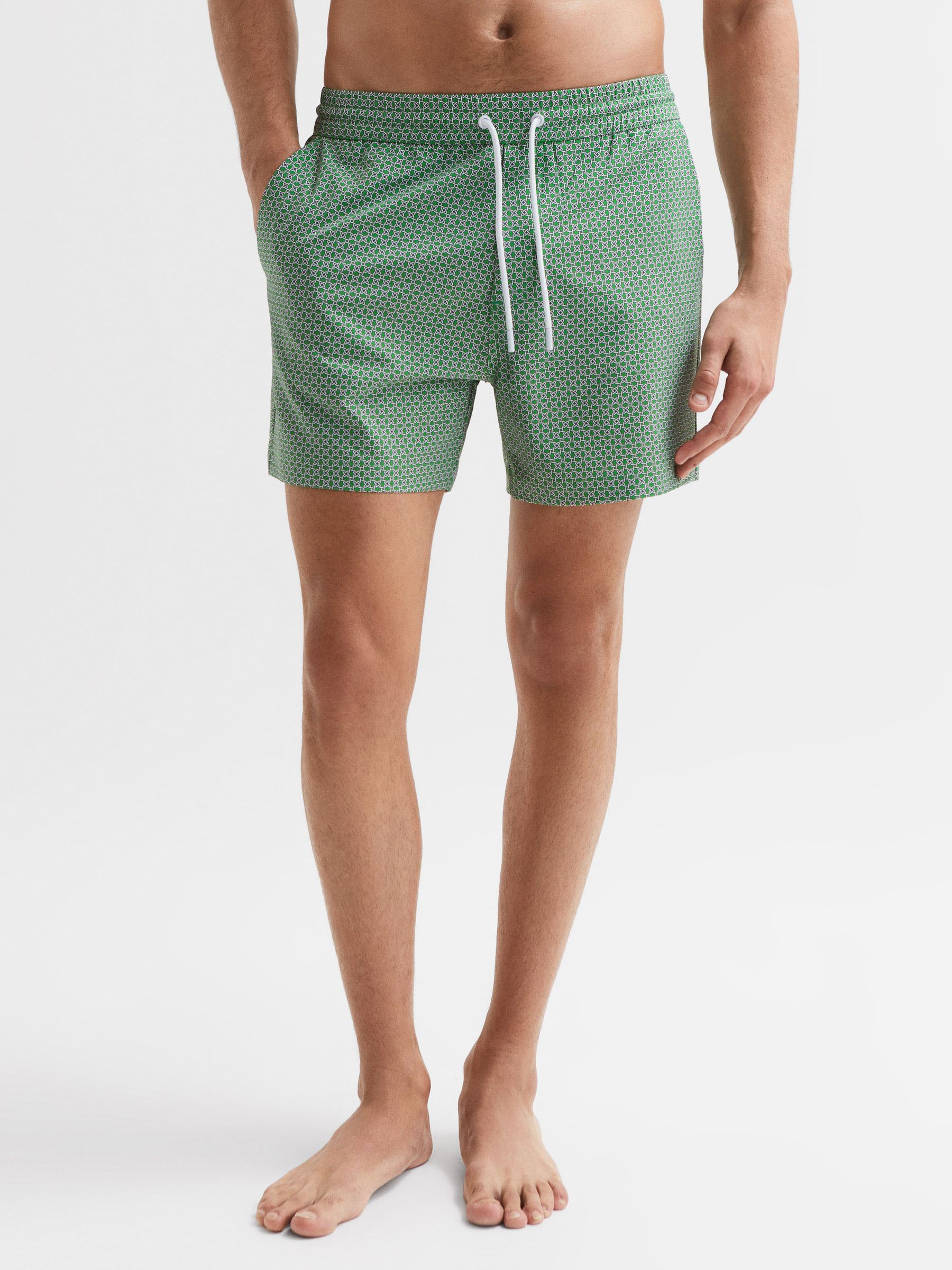 Printed Drawstring Swim Shorts in Bright Green/White - Image 1 of 8