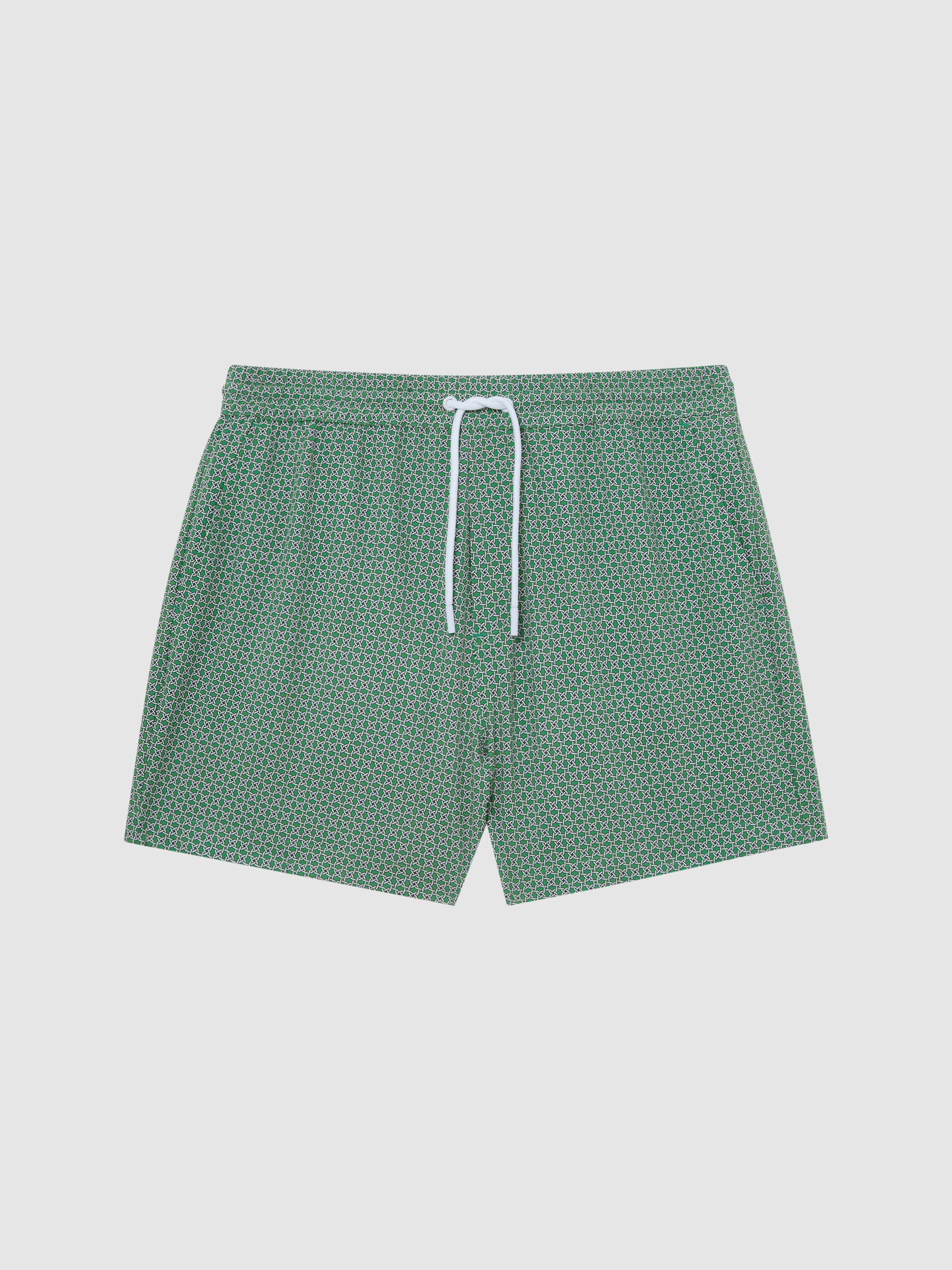 Printed Drawstring Swim Shorts in Bright Green/White - Image 2 of 8