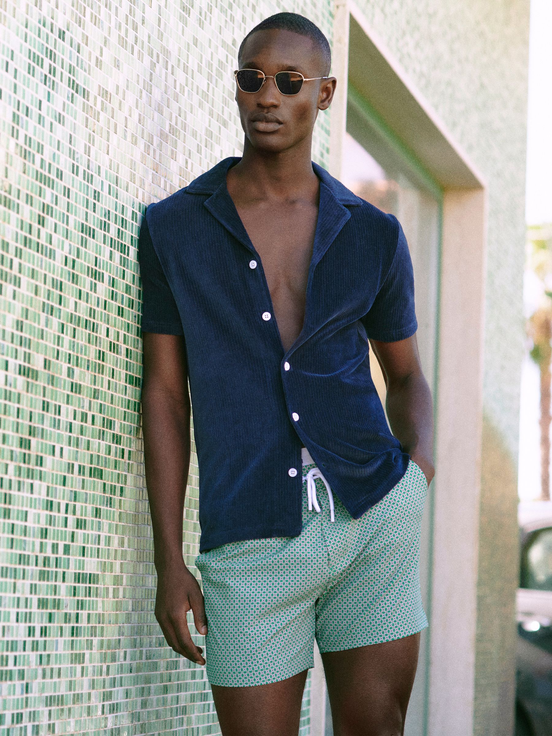 Printed Drawstring Swim Shorts in Bright Green/White - Image 3 of 8