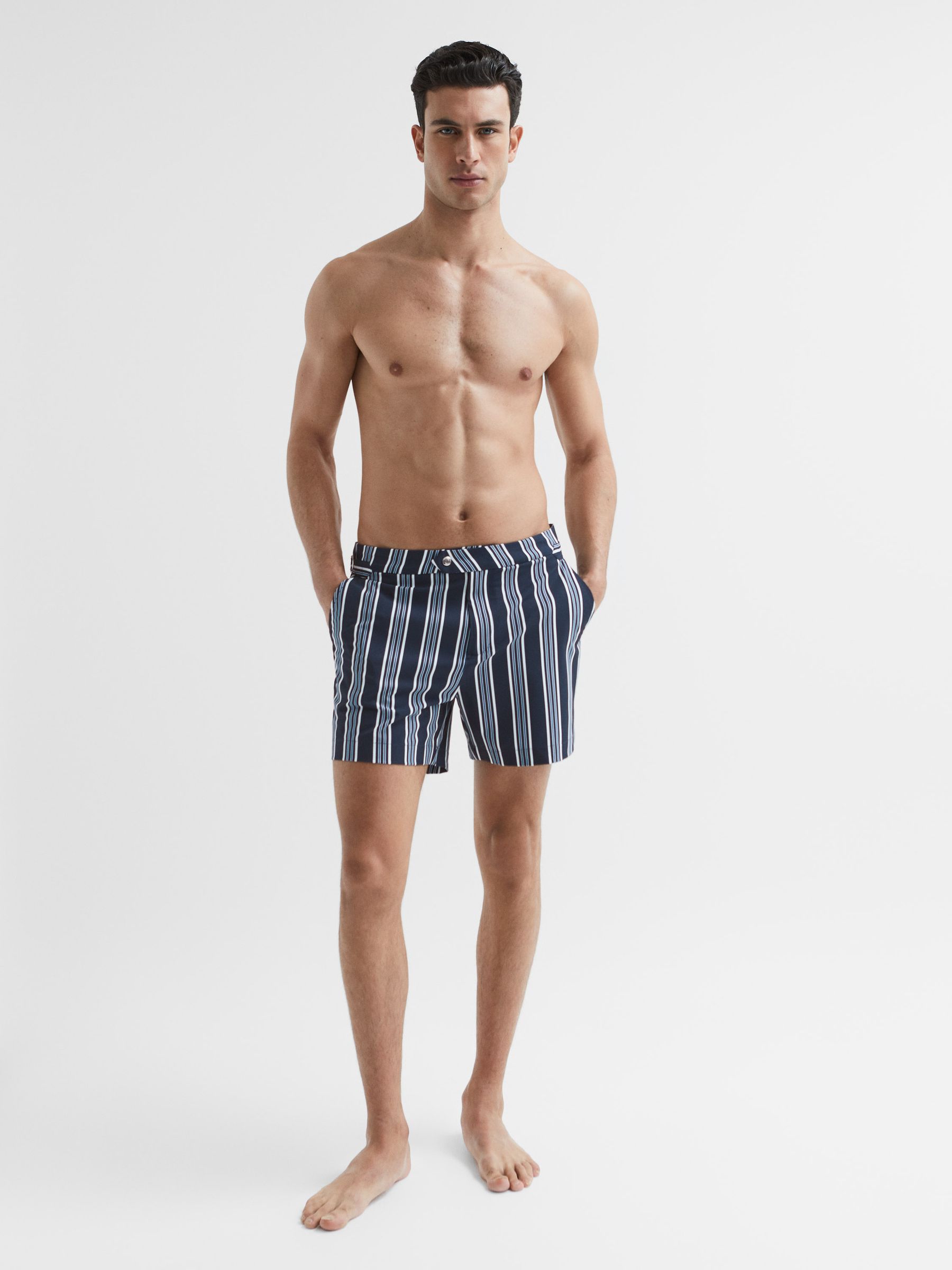 Striped Swim Shorts in Navy - Image 3 of 6