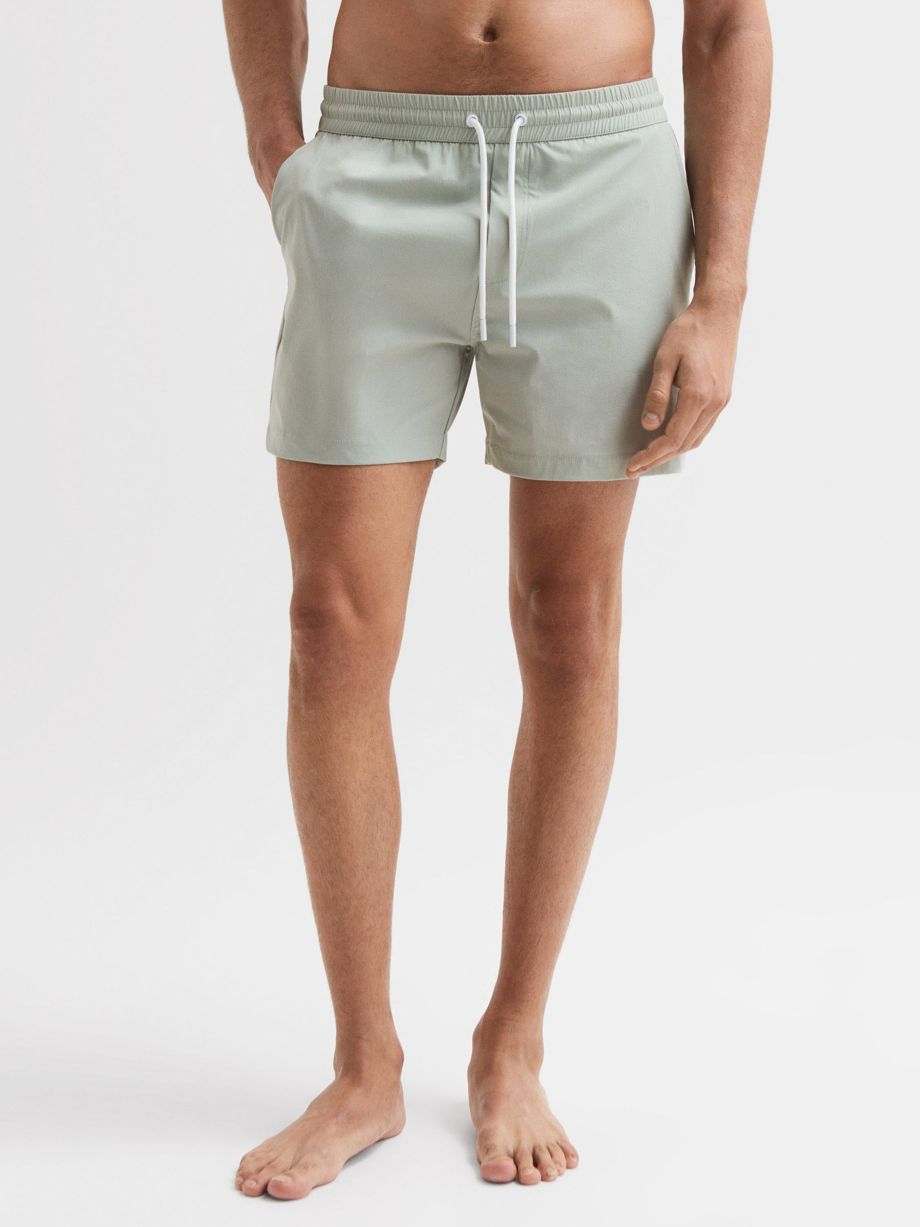 Plain Drawstring Swim Shorts in Mint - Image 1 of 7 Plain Drawstring Swim Shorts in Mint - Image 1 of 7