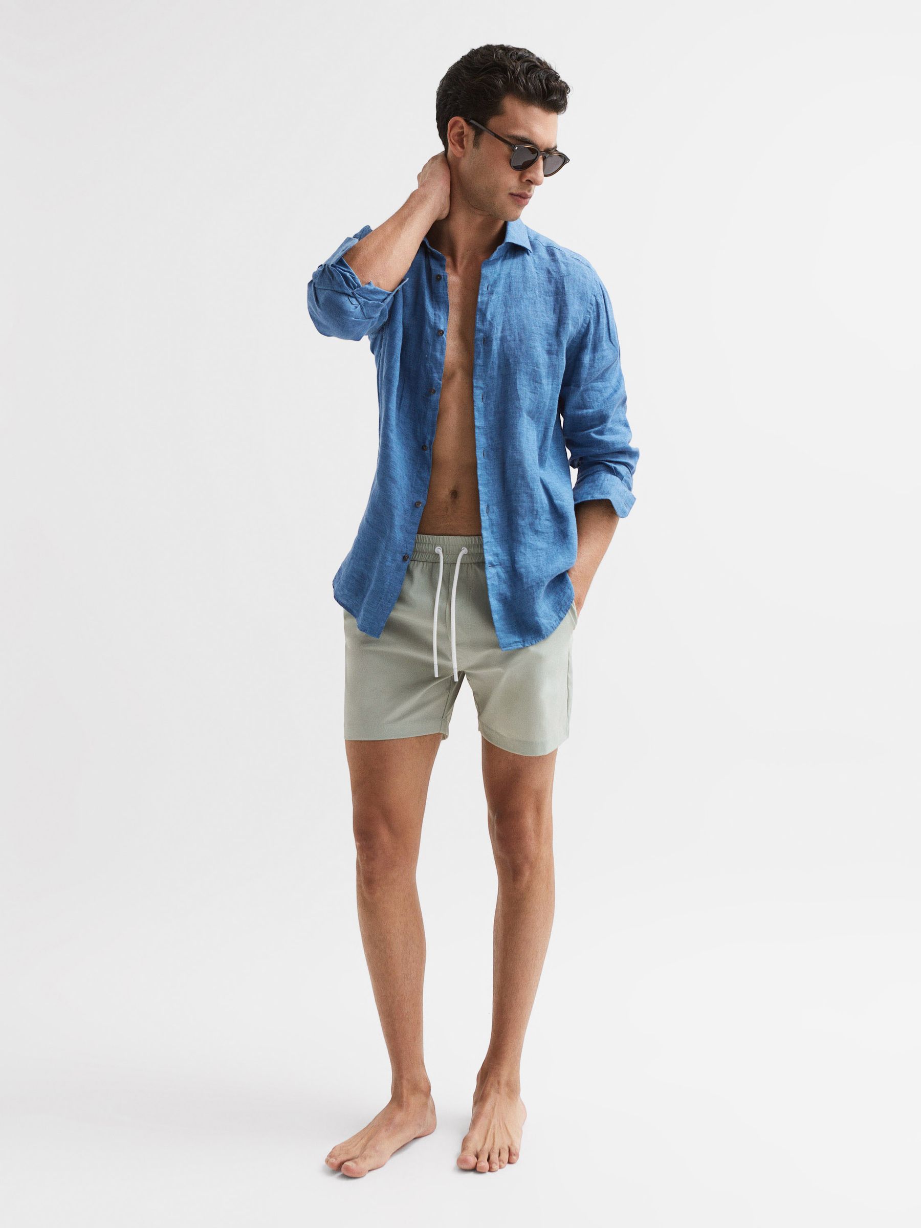 Plain Drawstring Swim Shorts in Mint - Image 7 of 7