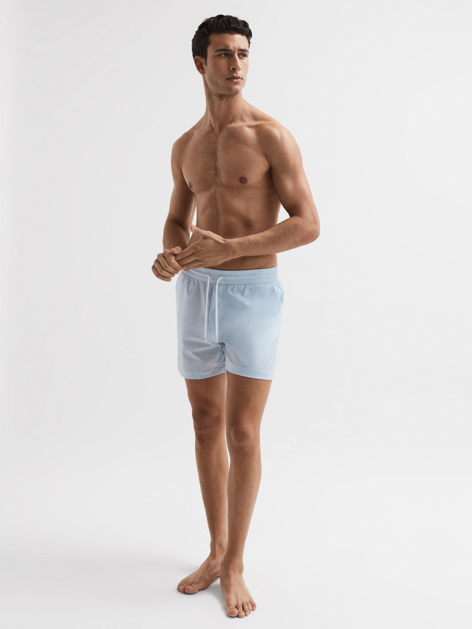 Plain Drawstring Swim Shorts in Soft Blue - Image 3 of 7