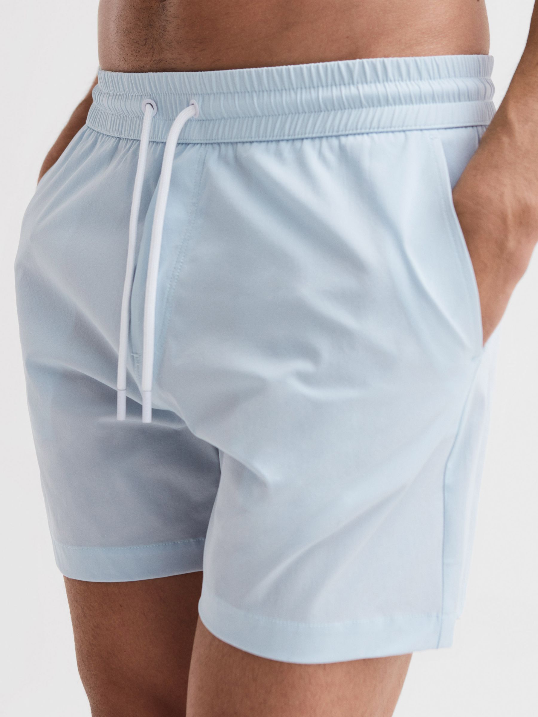 Plain Drawstring Swim Shorts in Soft Blue - Image 4 of 7